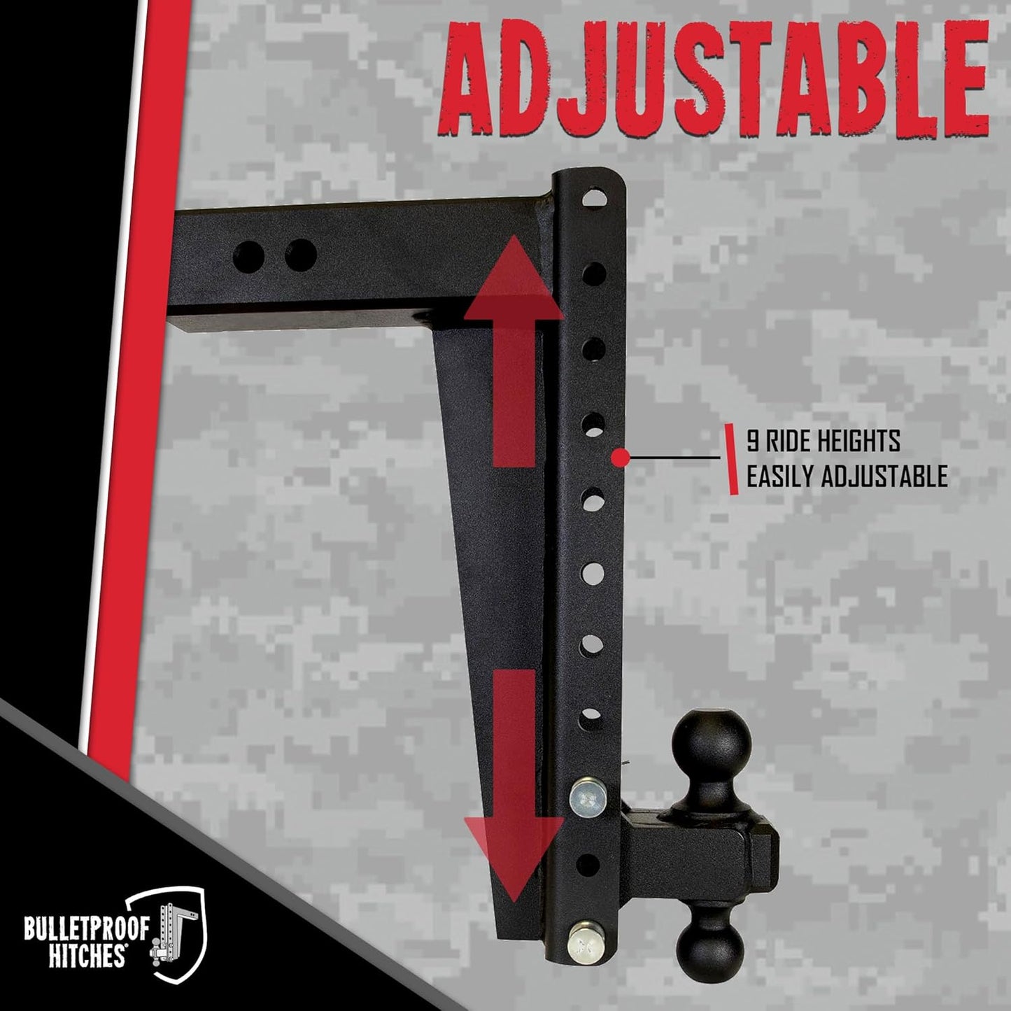 BulletProof Hitches - 3.0" Adjustable Heavy Duty Trailer Hitch (22,000 lb. Rating) - 16" Drop/Rise Trailer Hitch with 2" & 2-5/16" Dual Ball - Powder Coat, Solid Steel, Corrosion-Resistant
