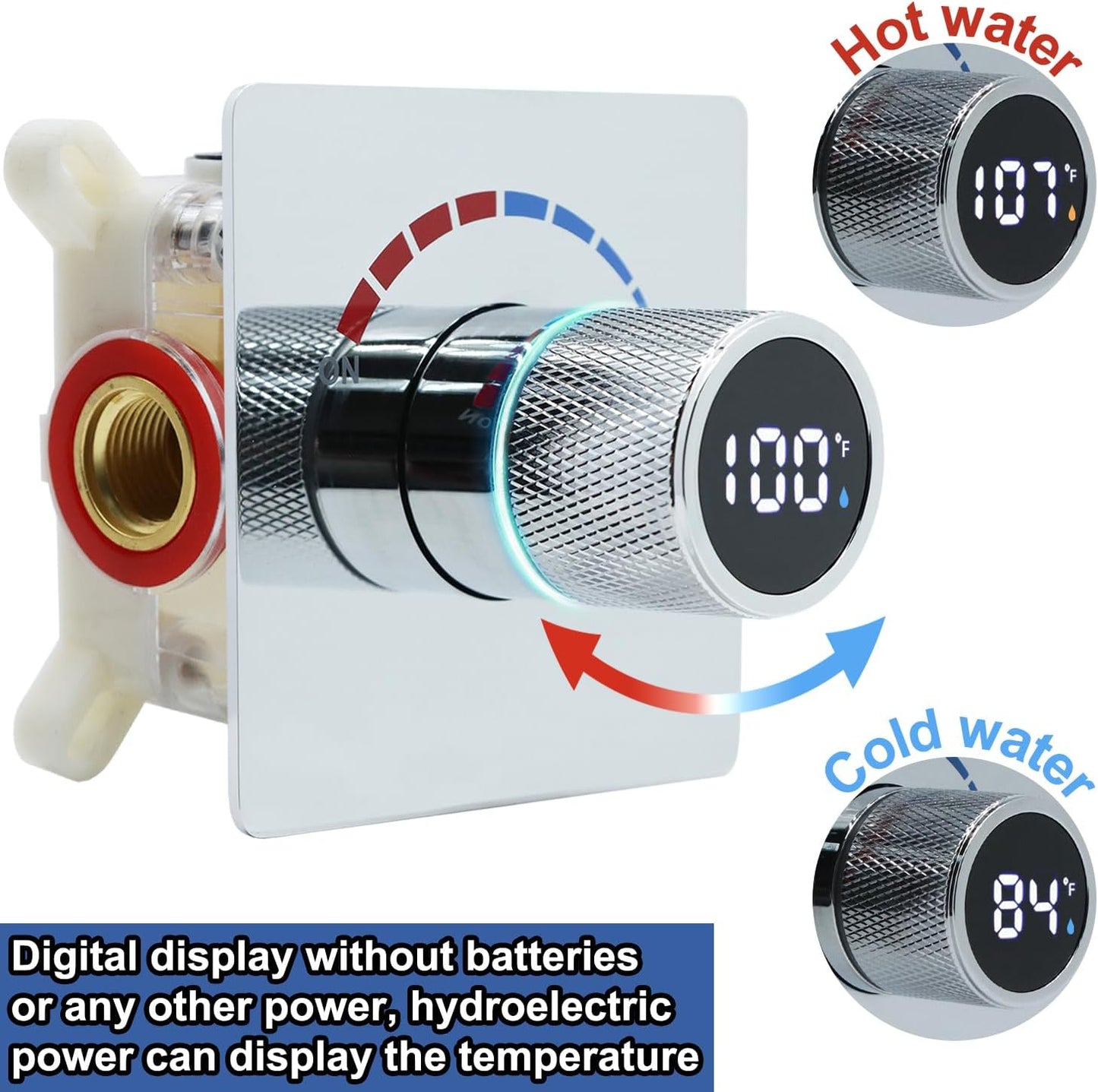 Digital Display Shower Valve Shower Valve Single Way Shower Diverter Valve Shower Mixing Valve Can Use All the Time Polished Chrome