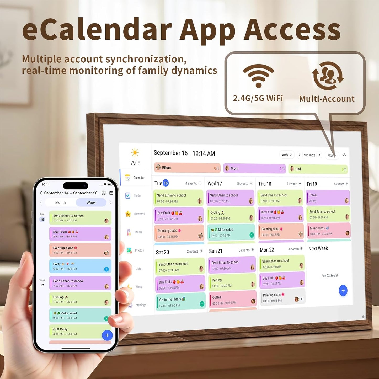 15.6 Inch Digital Calendar Chore Chart with Touchscreen - Full HD Interactive Display, Wall & Desk Mountable Family Planner, to-Do List & Meal Planner, Digital Picture Frame for Gifts for Women Mom