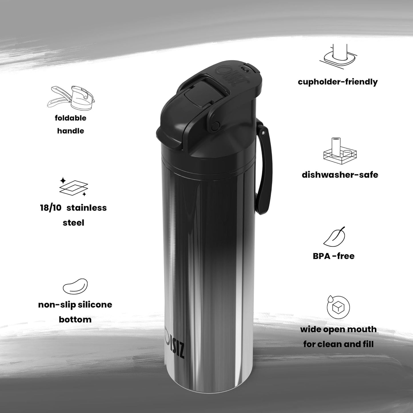OISIZ Insulated Water Bottle 24 oz with 2 in 1 Spout and Straw Lid,One Click Safety Lock,100% Leakproof,Keep Cold 24H,Vacuum Stainless Steel Water Bottle for School,Travel and Sports,Dishwasher Safe