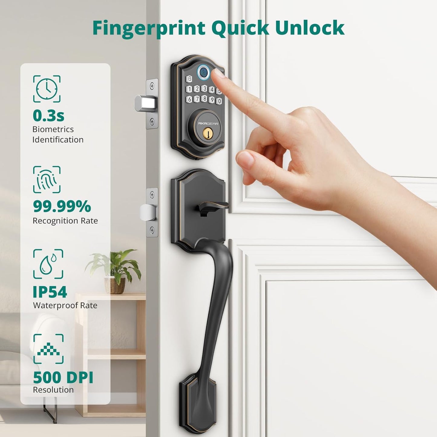 DS10 Keyless Entry Door Lock with Handle Set - Fingerprint Deadbolt, Electronic Keypad Deadbolt, Smart Locks for Front Door, Auto-Lock & One Touch Locking - Oil Rubbed Bronze