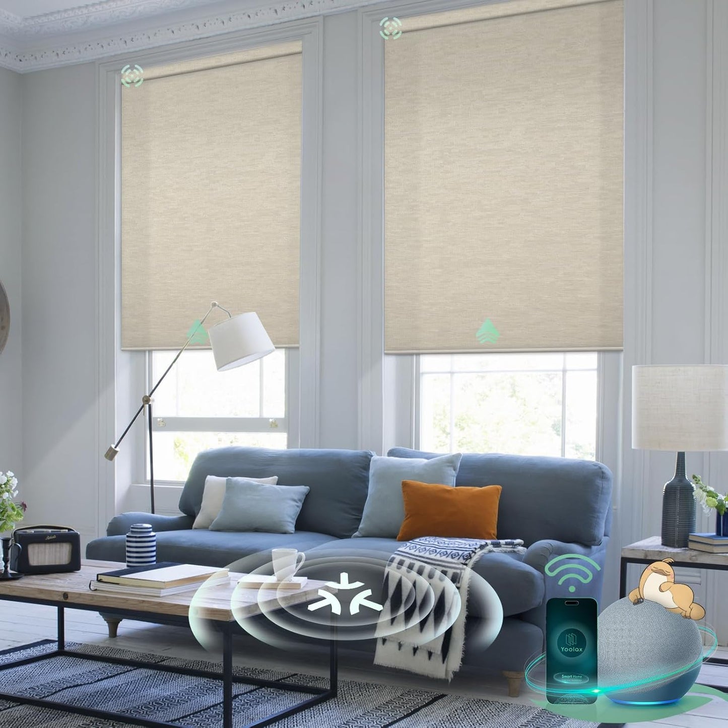 Yoolax Smart Blinds, Motorized Matter Roller Shades Light Filtering Automatic Blinds for Windows Motorized Shades Compatible with Alexa, Google Home, Homekit(Half Shading Jacquard Coffee)