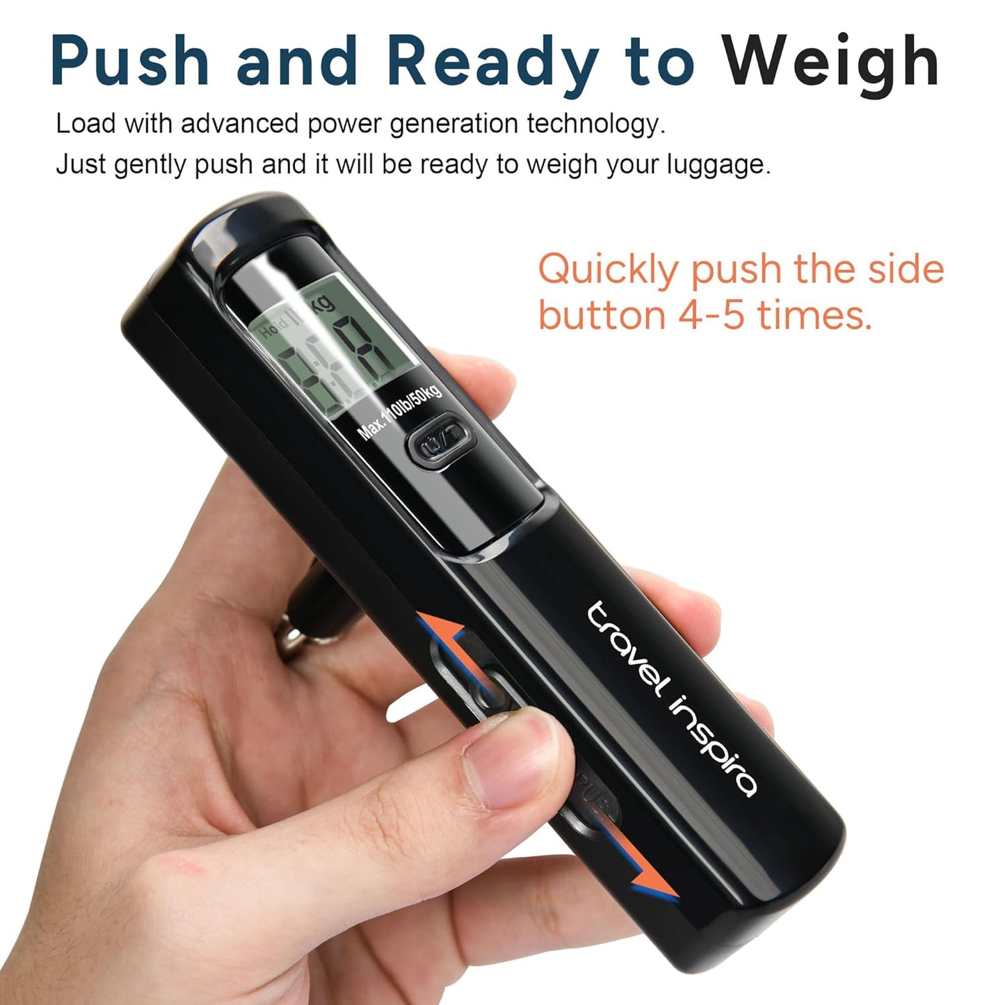 Battery-Free Luggage Scale, Suitcase Scale for Travel, 110 lbs/50 kg, Portable Handheld Weight Scale, No Batteries Needed