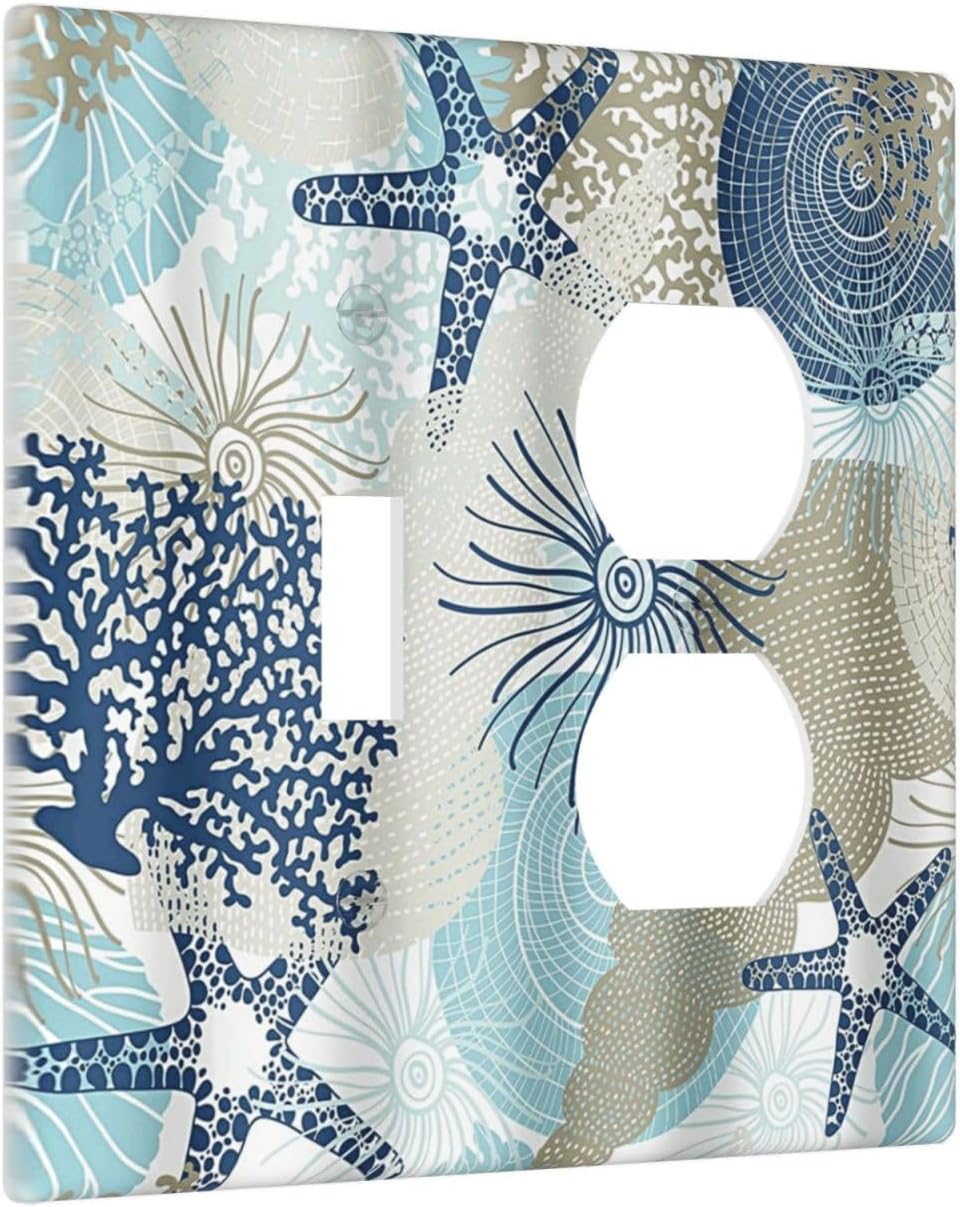 Decorative Outlet Covers Blue Starfish Brown Coral Ocean 2 Gang Light Switch Cover Plate Single Toggle Duplex Wall Plates for Electrical Outlets Switch Plate Covers for Girlroom Home Decor