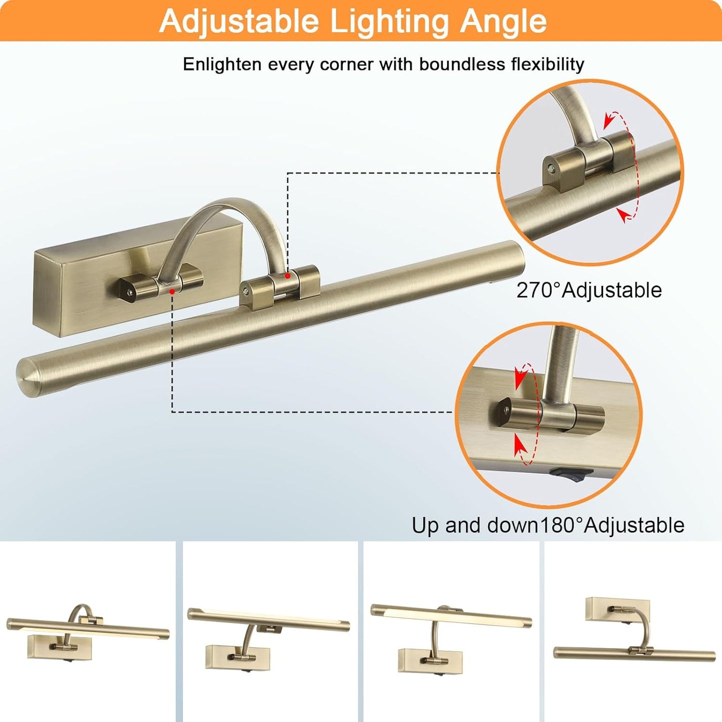 LED Picture Lights for Wall Rechargeable, Battery Operated Art Light for Paintings Wireless,15.7inch Antique Bronze Gallery Light for Artwork
