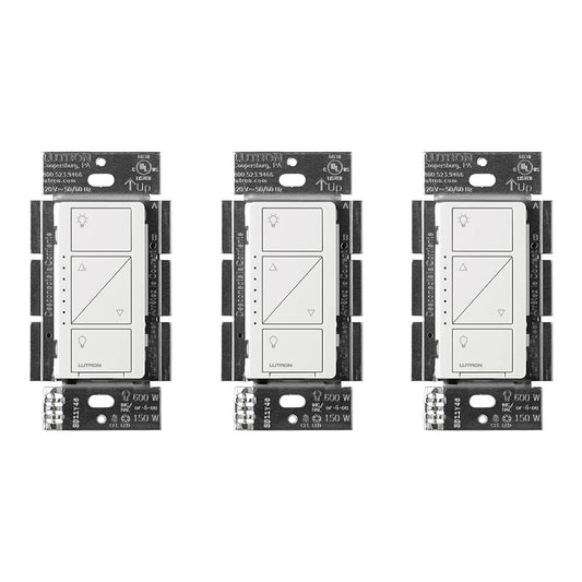 Lutron Caseta Original Smart Dimmer Switch (Lutron Smart Hub Required), for LED Lights, 150 Watt, Single-Pole/3-Way, No Neutral Required, PD-6WCL-WH-3-A, White, 3 Pack