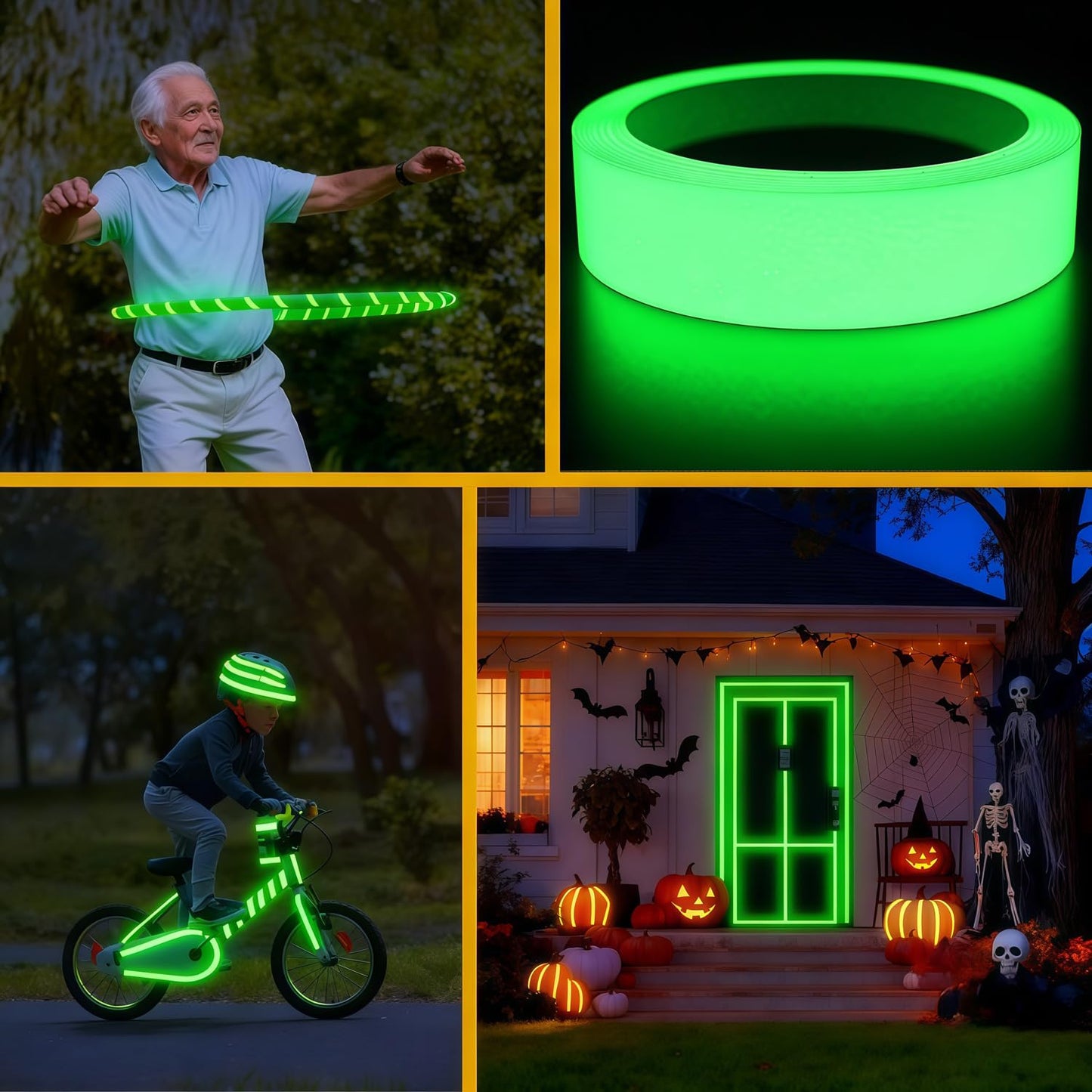 Glow in The Dark Tape 0.5Inch x 50FT - High Visibility Reflective Tape, Waterproof Adhesive Glow Tape for Stairs, Steps, Halloween DIY, Bikes, Cars, Safety Signs