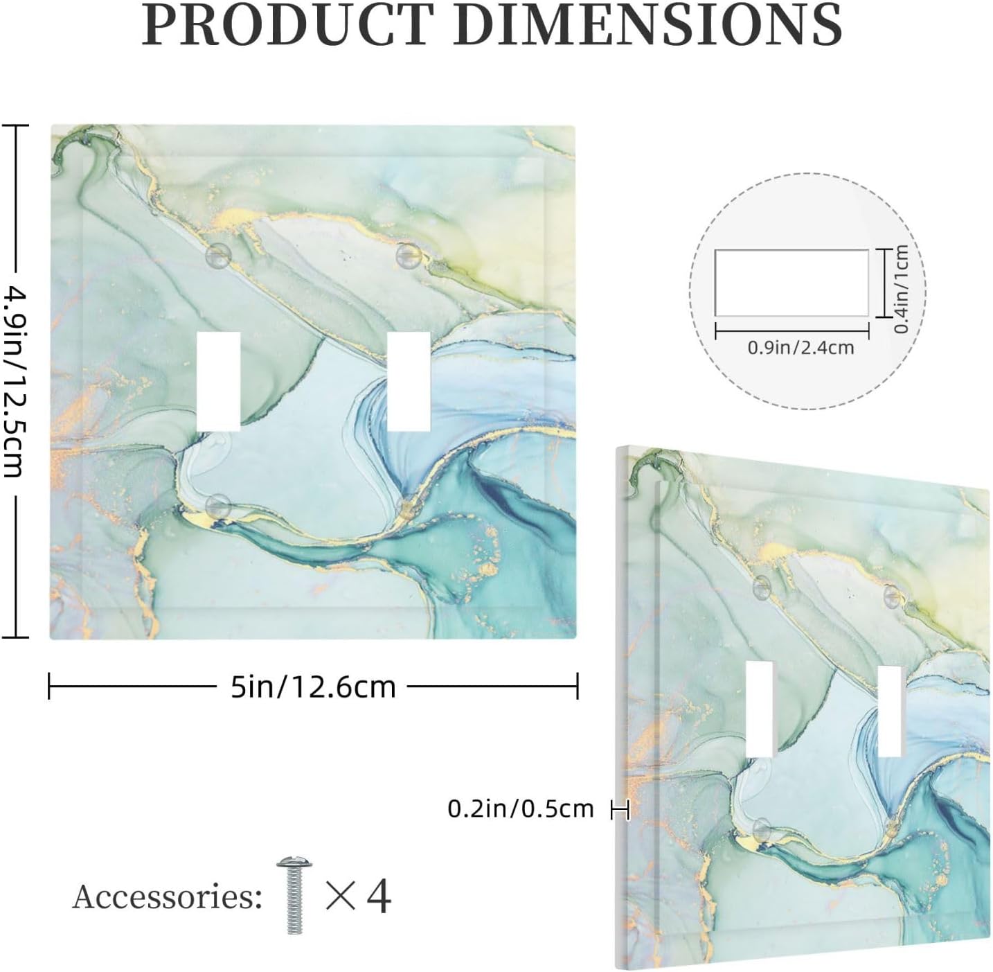 Decorative Switch Plates Teal Gold Marbling Turquoise 2 Gang Double Toggle Outlet Light Switch Cover Wall Plate Electrical Faceplate for Bathroom living Room Decor