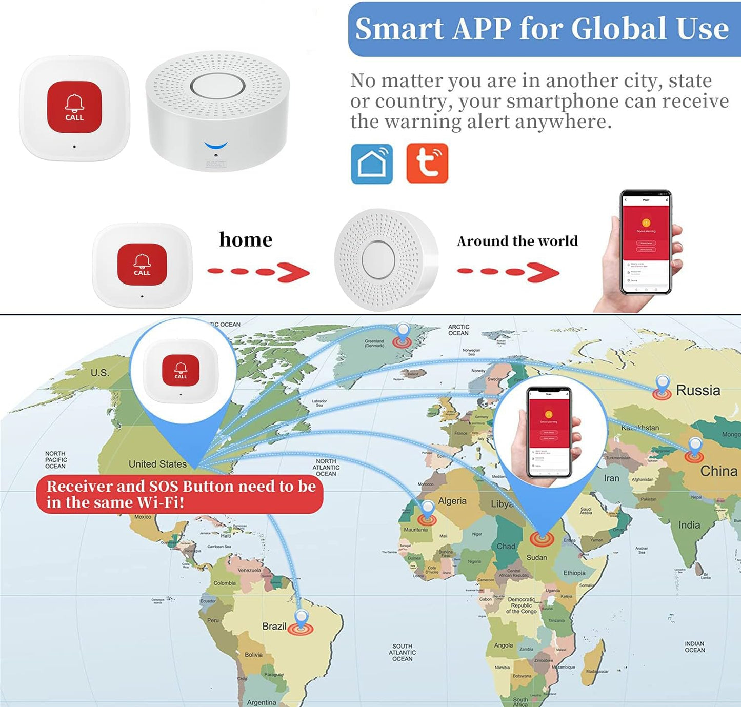 WiFi Caregiver Pager Call Button Wireless Nurse Alert Call Bell Emergency Alert Pager at Home for Elderly Patients