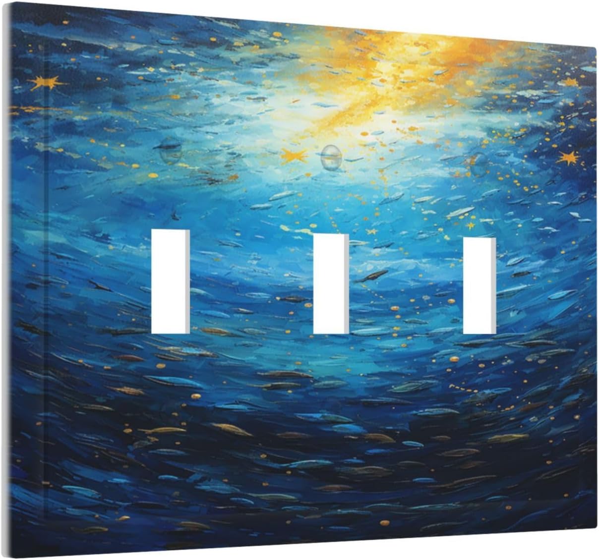 Decorative Switch Plates Dream Ocean Underwater World Fish Shoal 3 Gang Wall Plate Faceplate Triple Toggle Light Switch Cover Electrical Wall Panels for Kids room Nursery Decor