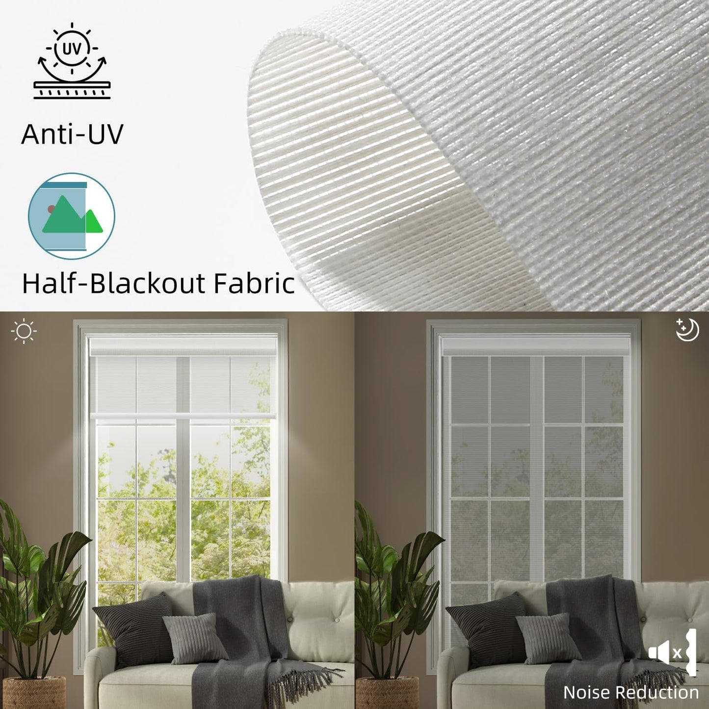SmartWings Motorized Light Filtering Shades, 50% Blackout PVC Free Smart Blinds, Custom Size, Rechargeable Battery, Works with Matter/Apple HomeKit, Alexa, Thread/Zigbee, Remote Optional, 50% Pearl
