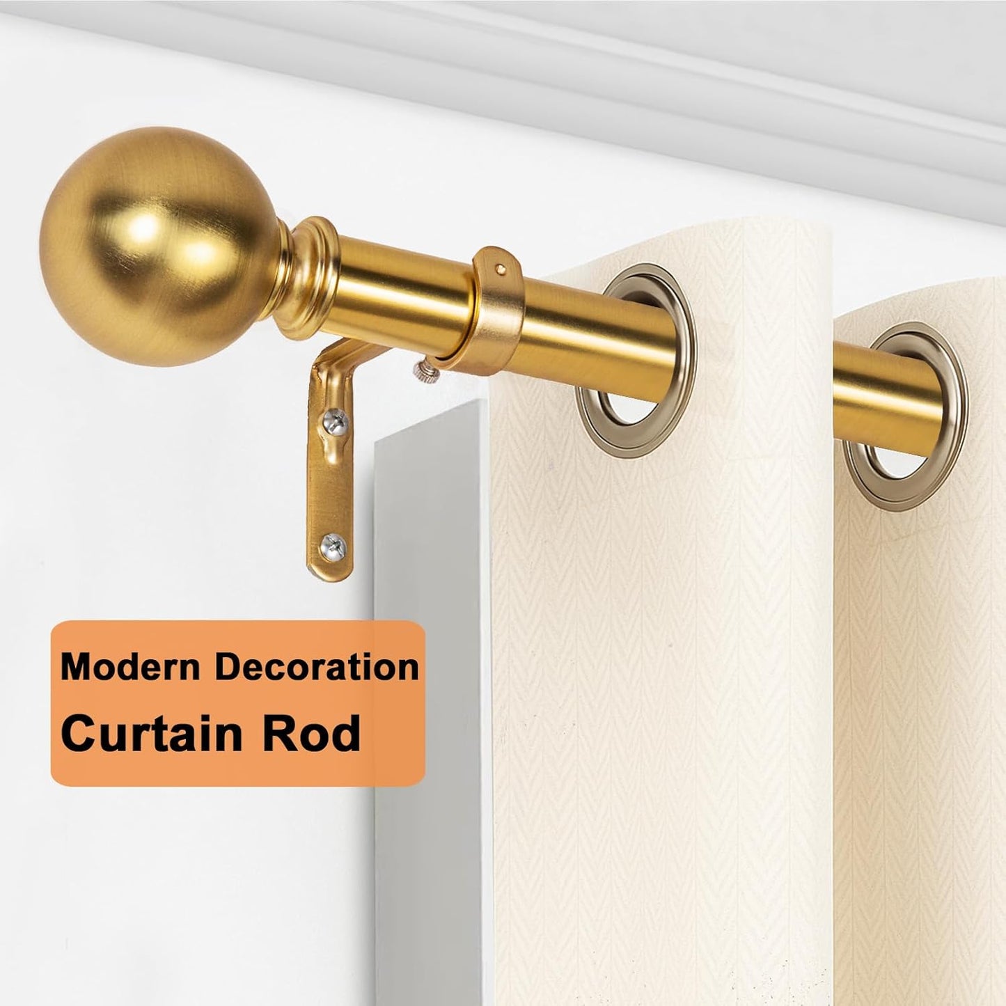 Curtain Rods for Windows 18 to 45 inches,1 Inch Modern Metal Drapery Rods,Adjustable Heavy Duty Curtain Pole with Round Finials(18"-45"Warm Golden)