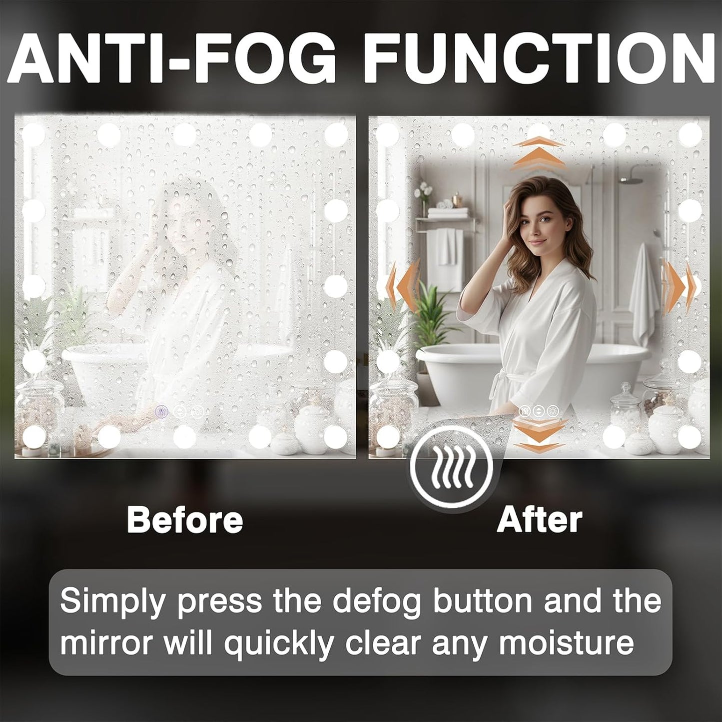 32x32 Hollywood LED Bathroom Mirror with LED Bulbs, Colors Changeable & Brightness Dimmable, Anti-Fog Mirror, Shatter-Proof, Memory, Touch Screen Mirror, Wall Mounted, Horizontal/Vertical