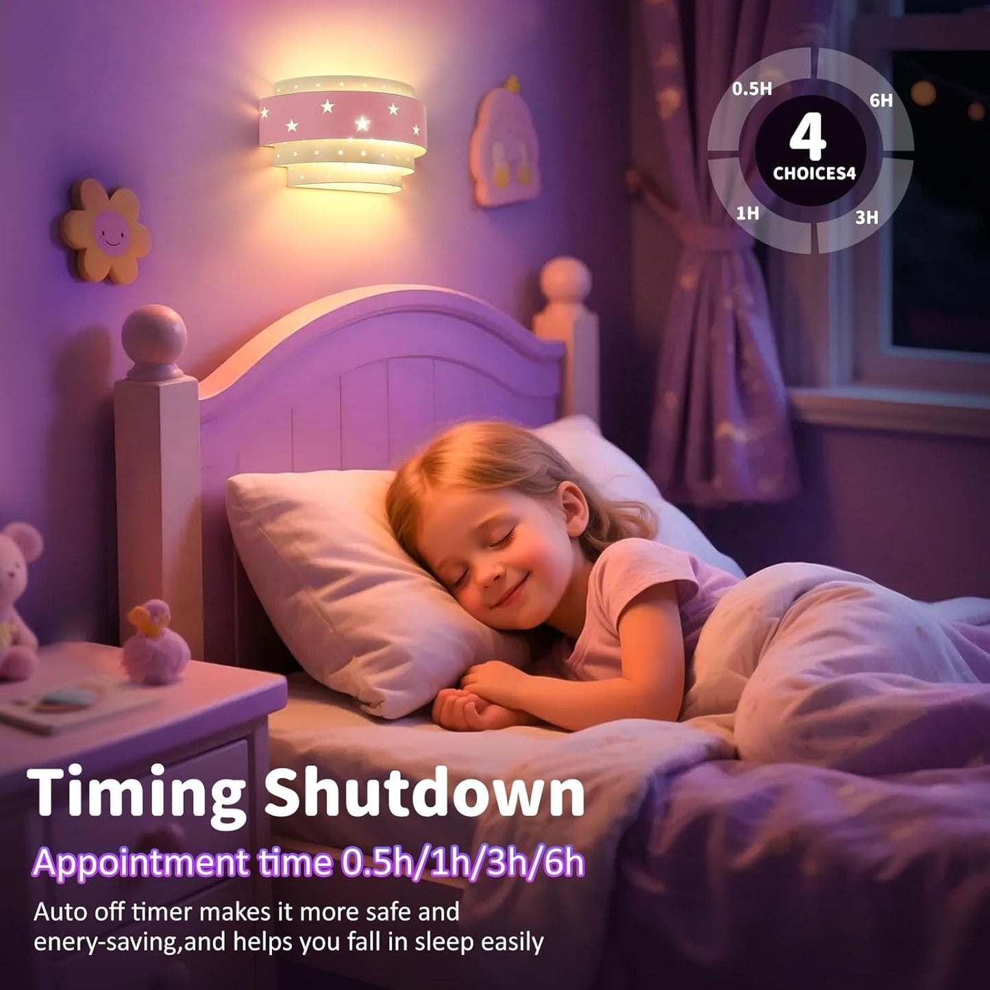 Lightess Pink Wall Sconce Battery Operated for Girls Room, LED Dimmable Wall Light Star, Cordless Wall Lamp for Children Bedroom Decor