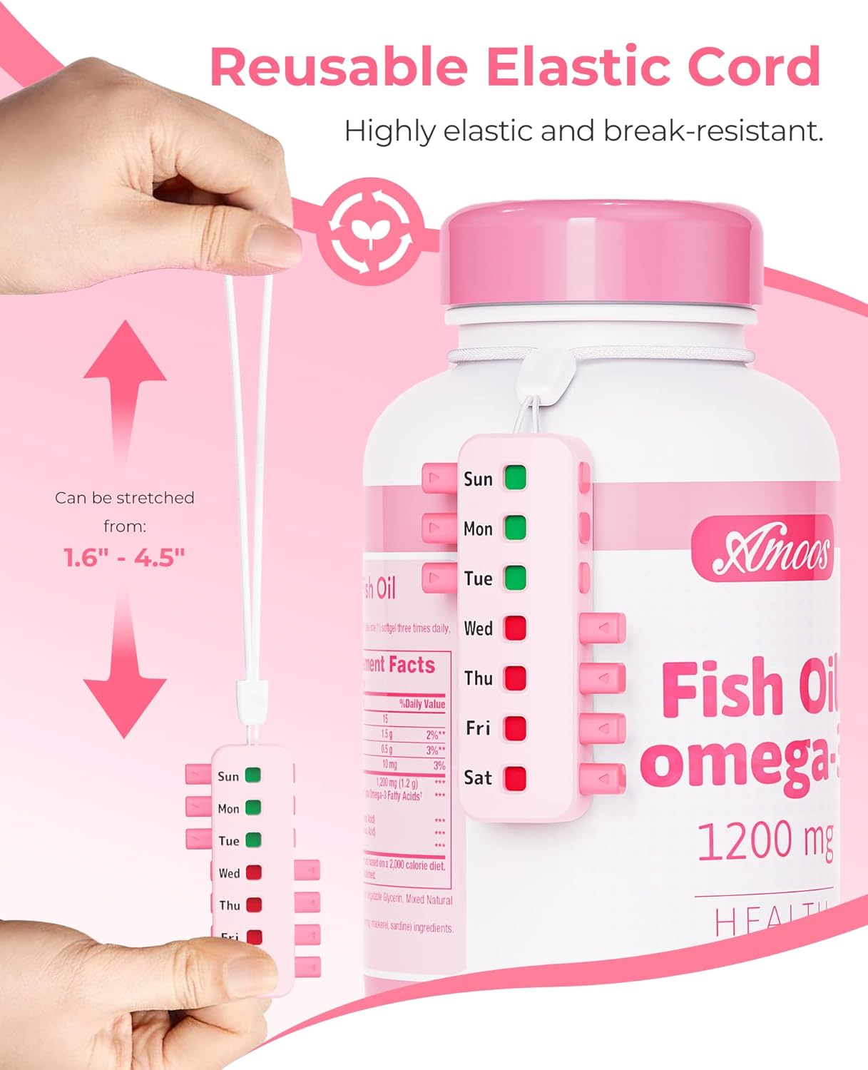 Pill Reminder for Easy Tracking Without Refills, Reusable Pill Tracker for Vairous Bottles, Arthritis-Friendly & Anti-Slide Medication Tracker, Compact Medicine Reminder for Pet Meds, Pink, 2-Pack