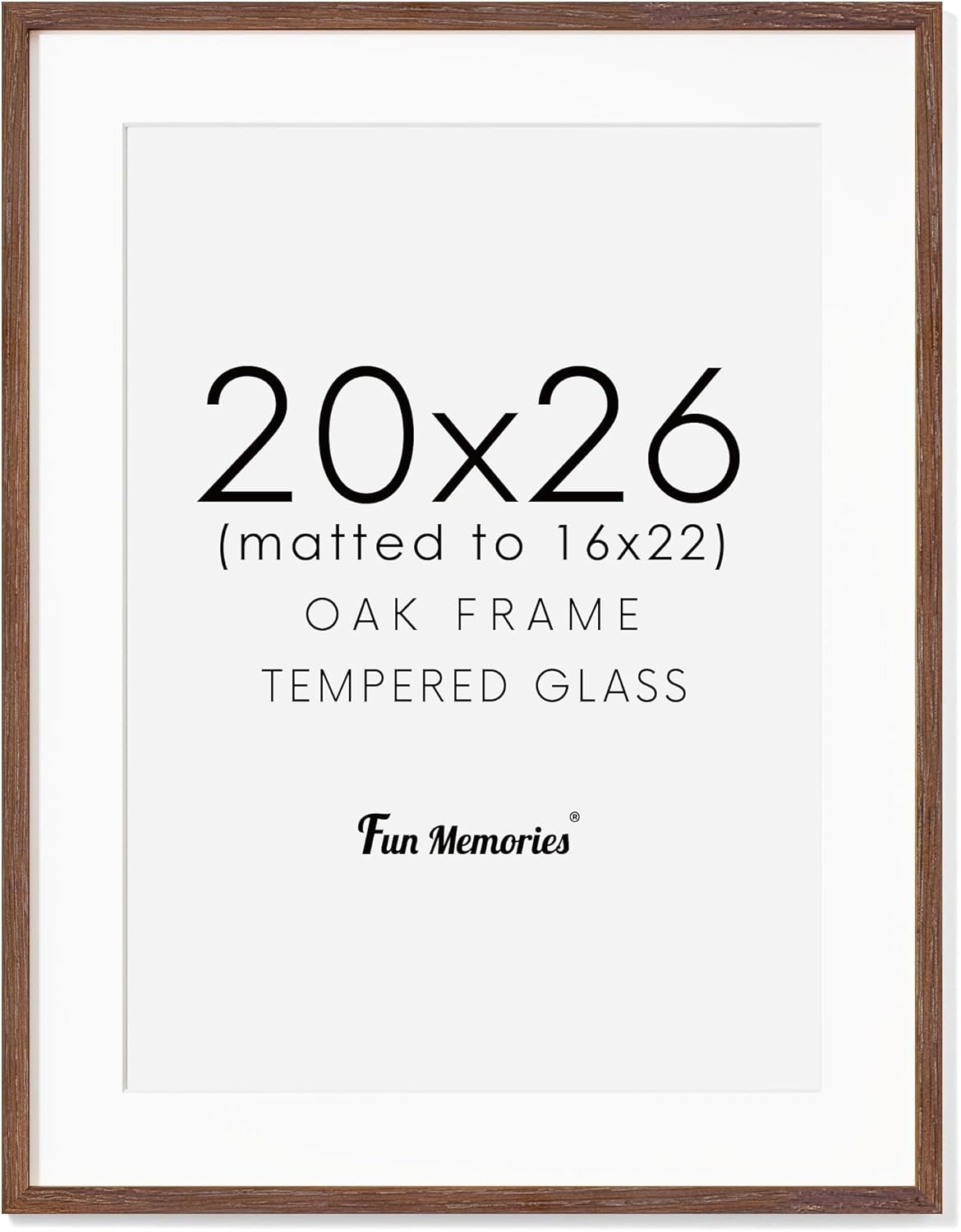 Fun Memories Rustic Oak Wood Picture Frames - 20x26 with Tempered Glass, Matted to 16x22 (Walnut, 1 Pack)