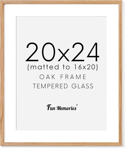 Rustic Oak Wooden Picture Frame, 20x24 with Tempered Glass, Matted to 16x20 (Natural Oak, 1 Pack)