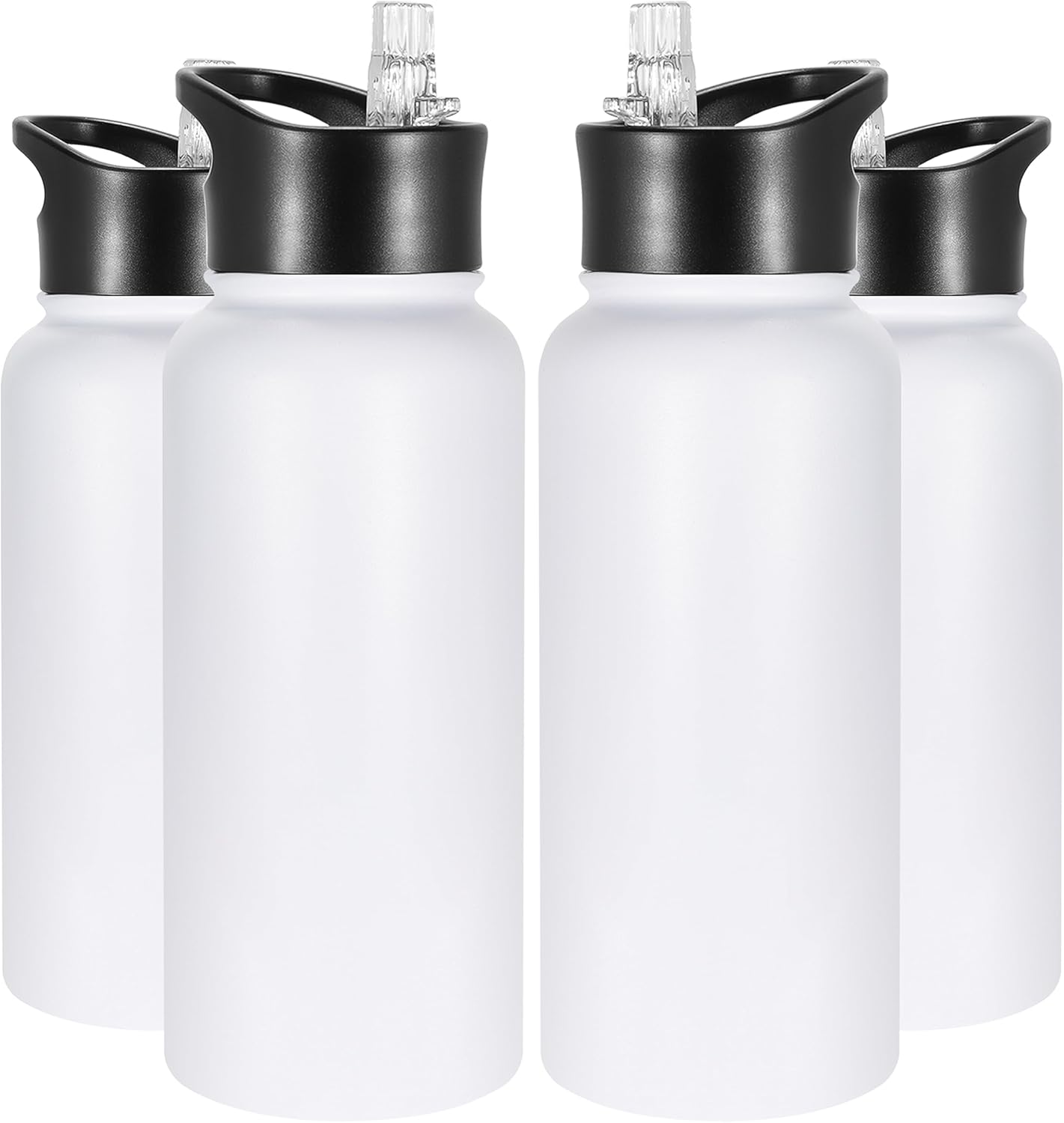 VEGOND 32 oz Insulated Water Bottle Bulk Stainless Steel Metal Water Bottles with Leak Proof Straw Lid & Spout Lid, Wide Mouth Double Walled Vacuum Travel Sports Bottle, 4 Pack