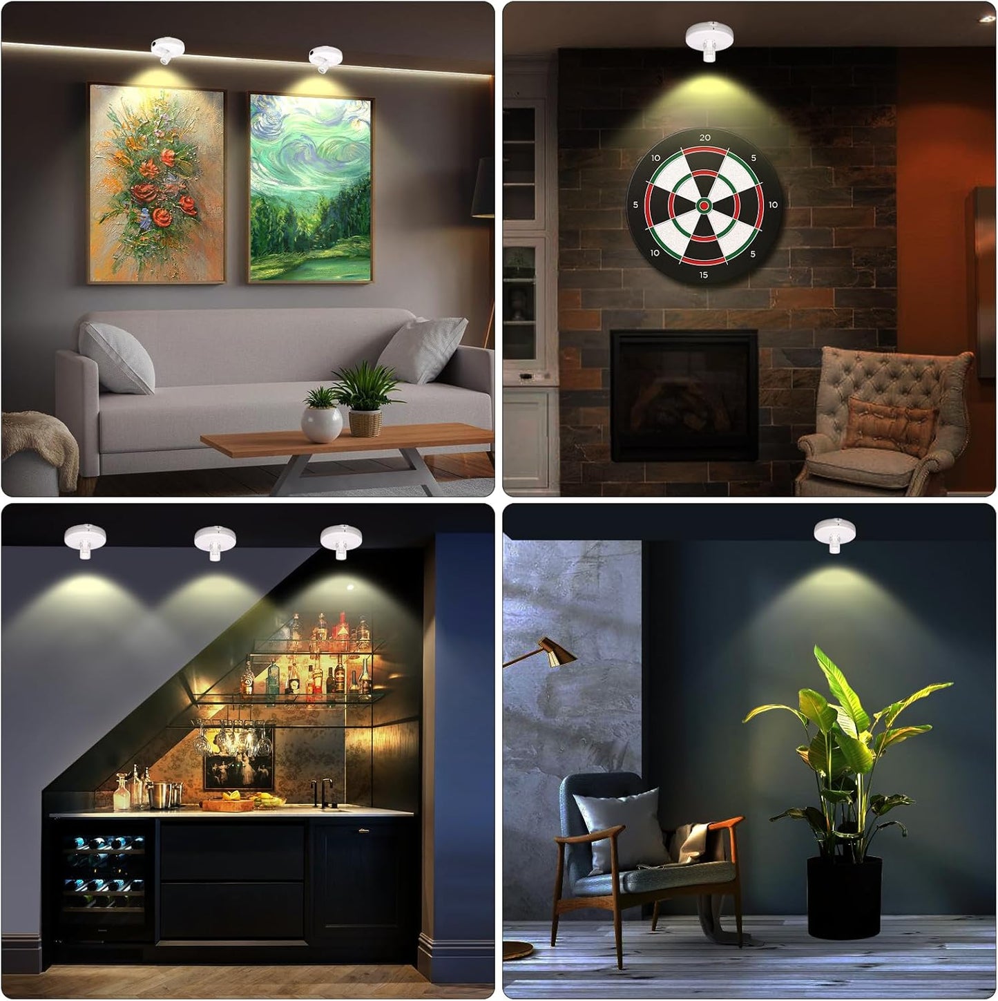 Wireless Spotlight Battery Operated, Picture Light with Remote, LED Accent Spot Light for Indoor Plant Tree, Display Puck Lights, Stick Uplighting for Painting Dartboard Wall Decor Artwork Photo