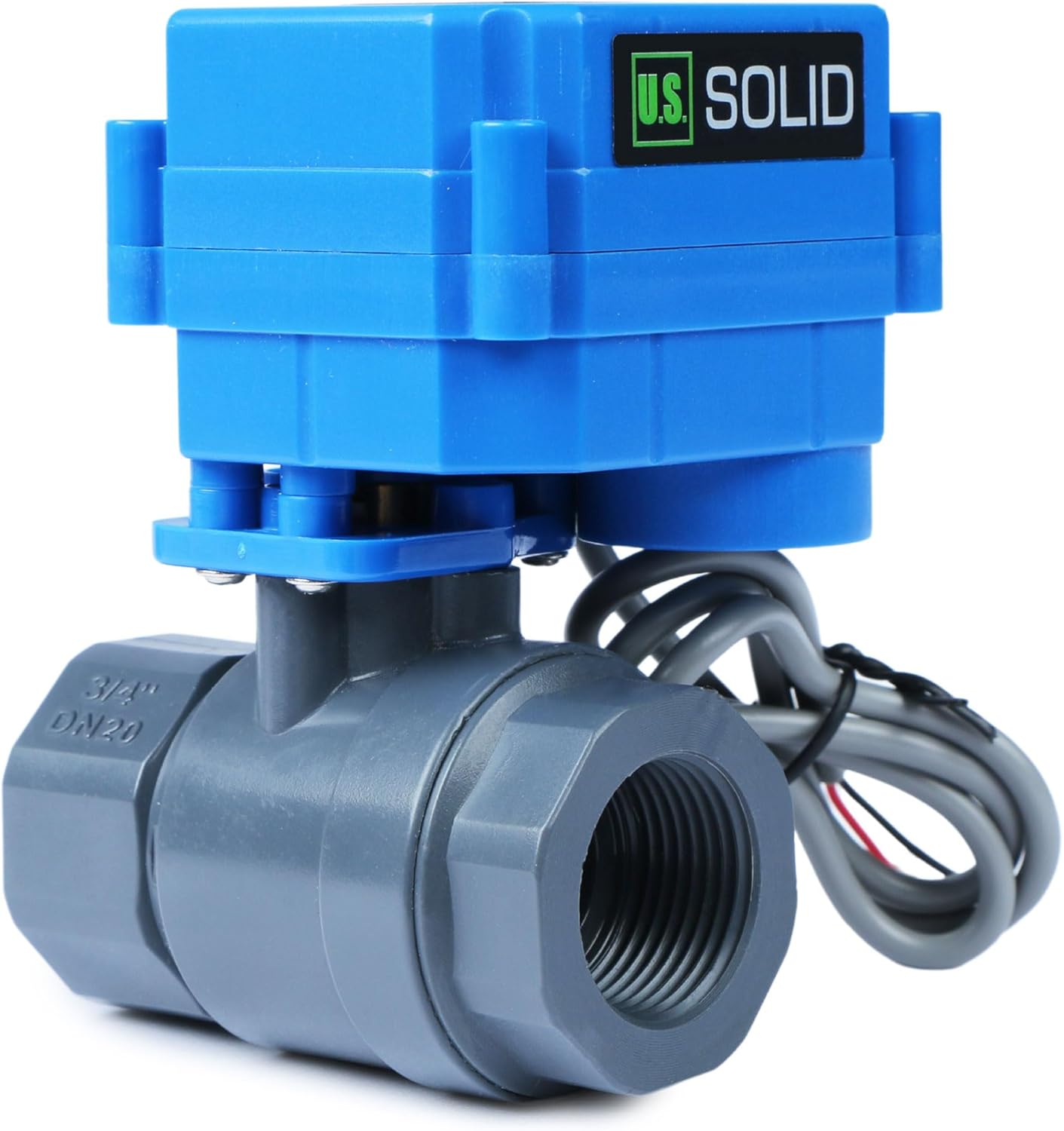 U.S. Solid 3/4 in UPVC Motorized Ball Valve - Plastic Electrical Ball Valve with Full Port, 2 Wire Auto Return, 9-36V AC/DC, Normally Closed
