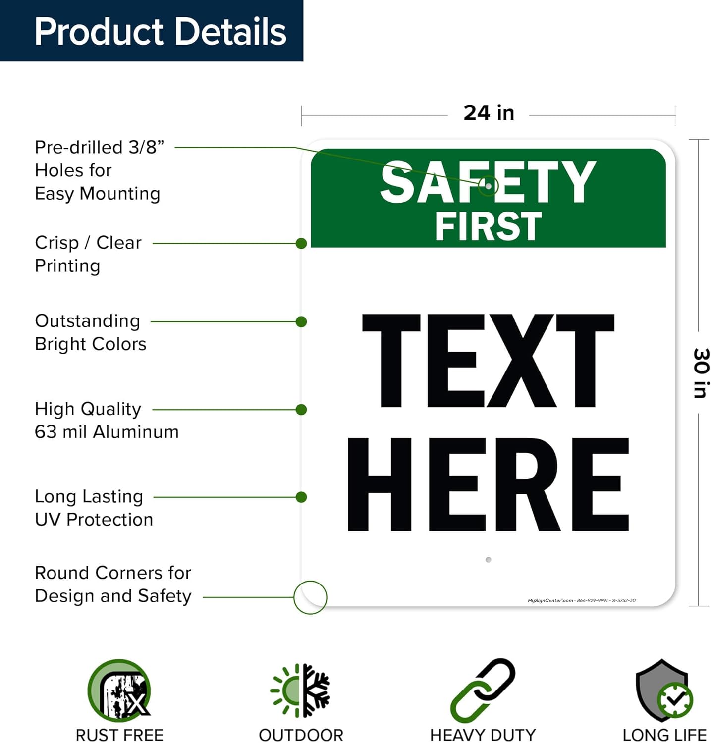Custom Safety First Sign, OSHA Sign, 24x30 Inches, Rust Free .063 Aluminum, Fade Resistant, Made in USA by My Sign Center
