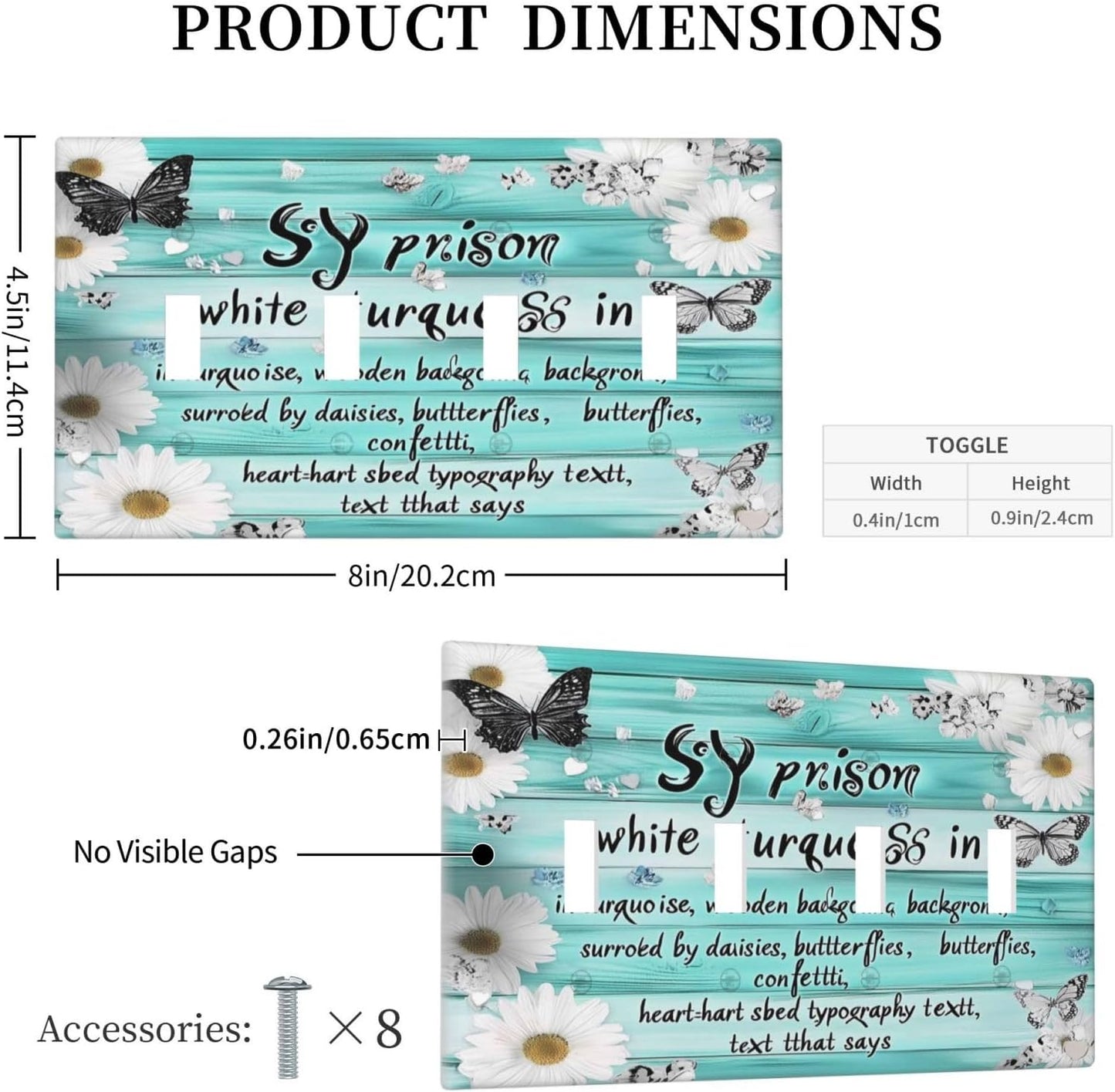 Teal Butterfly Daisy Rustic Wooden Signs Light Switch Covers Quad Toggle Electrical Faceplate 4 Gang Wall Plate Decorative Switch Plates For Farmhouse Cabin Decor