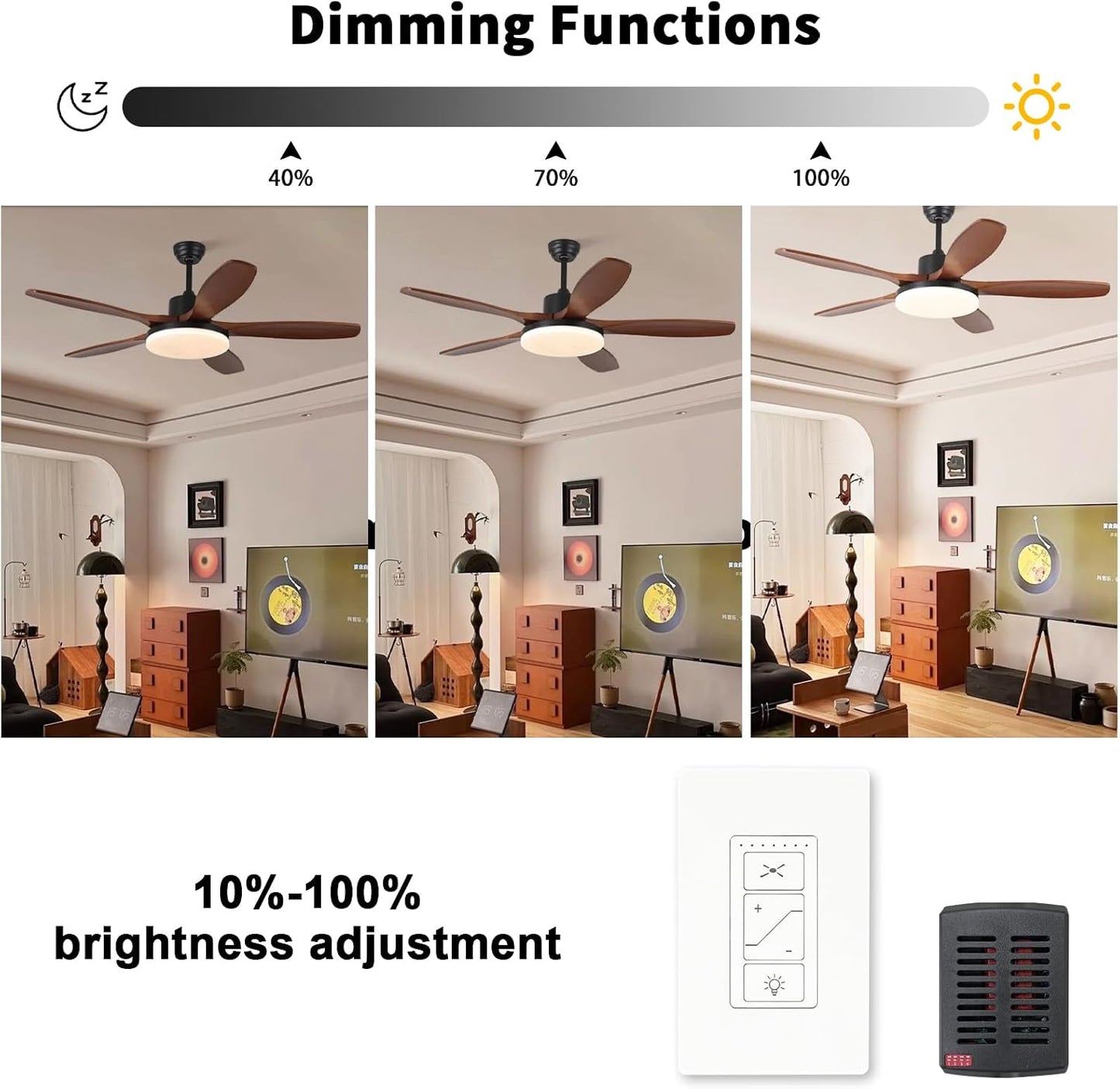 Fan Remote Control Kit, Small Size Receiver Ceiling Fan Remote Control Control for Hunter/Harbor Breeze/Westinghouse/Honeywell/Other Ceiling Fan MINI Black