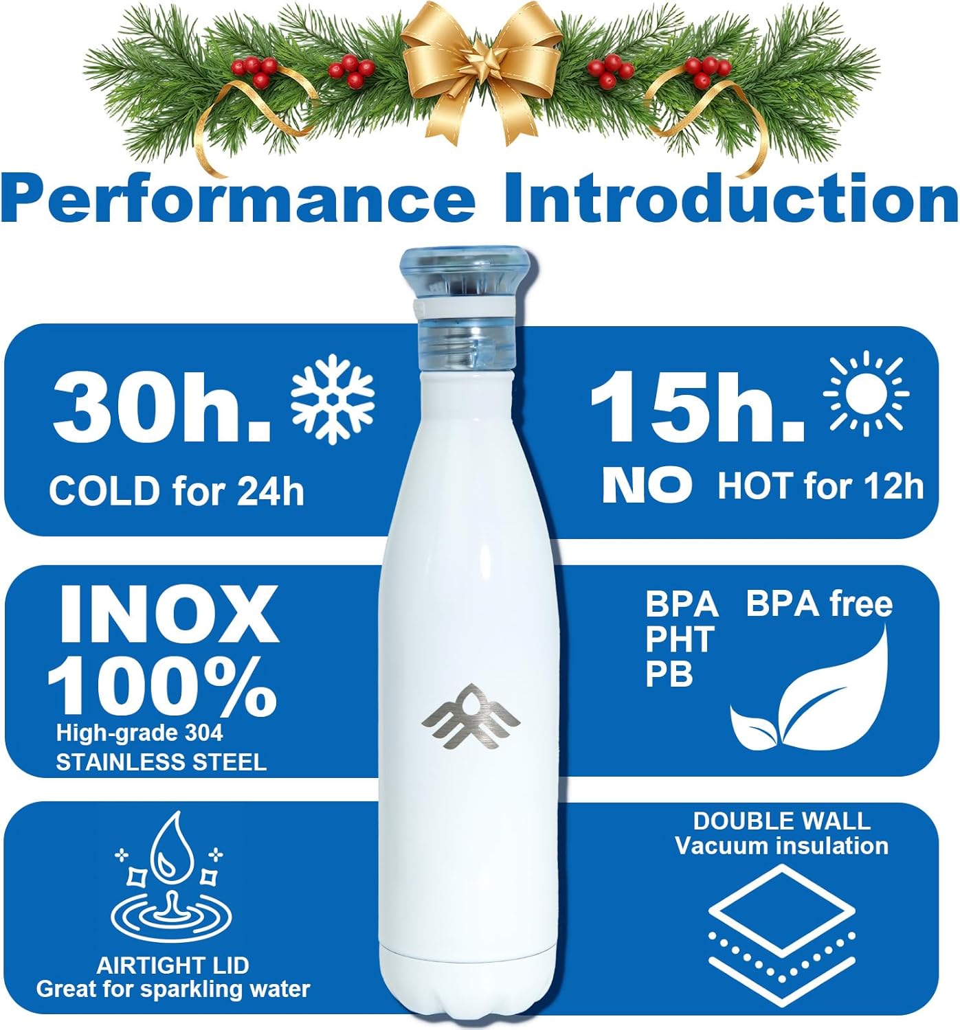 27 oz Smart Self Cleaning Water Large Bottle Platinum 304 Stainless Steel Insulated Light Purifying Bottle LED + Activated-Carbon Filter USB-C Rechargeable BPA-Free for Outdoor & Sports