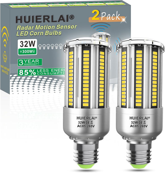 A19 Radar Motion Sensor LED Light Bulbs, E26 32W Cool White 4000K 4000LM (300W Equivalent) Auto Motion Smart Activated Dusk to Dawn Light for Stairway, Hallway, Porch, Garage, Driveway, Patio, 2 Pack