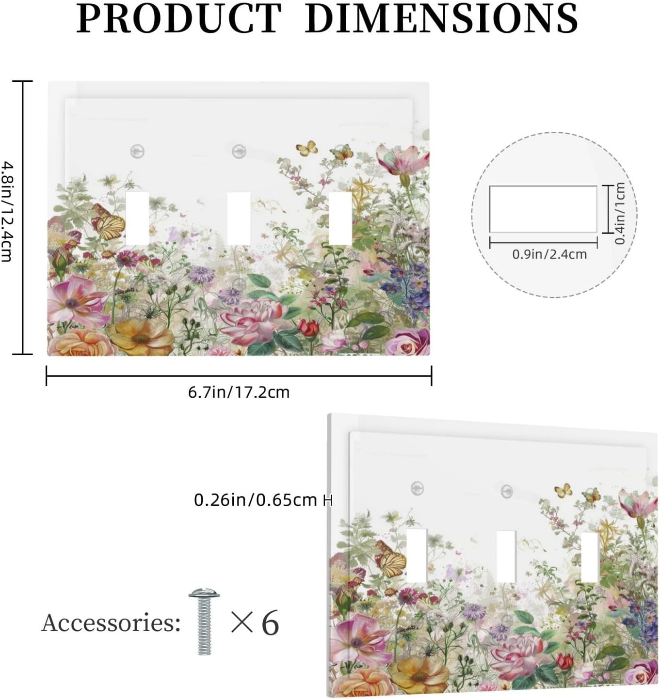 Decorative Switch Plates Boho Wildflower Colorful Floral Butterfly 3 Gang Wall Plate Triple Toggle Light Switch Cover Faceplate Electrical Wall Panels For Bed Room Living Room Decor