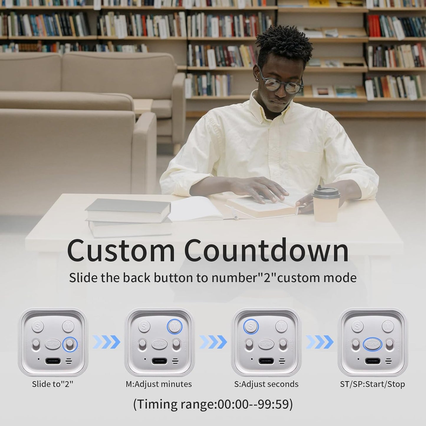Productivity Timer Flip Gravity Sensor Cube Timer Countdown & Countup,Mute & Vibrate & Sound，5/10/30/60min & Custom Timing, Perfect for ADHD,Work,Learning,Kitchen Cooking (3, Black+White+Blue)
