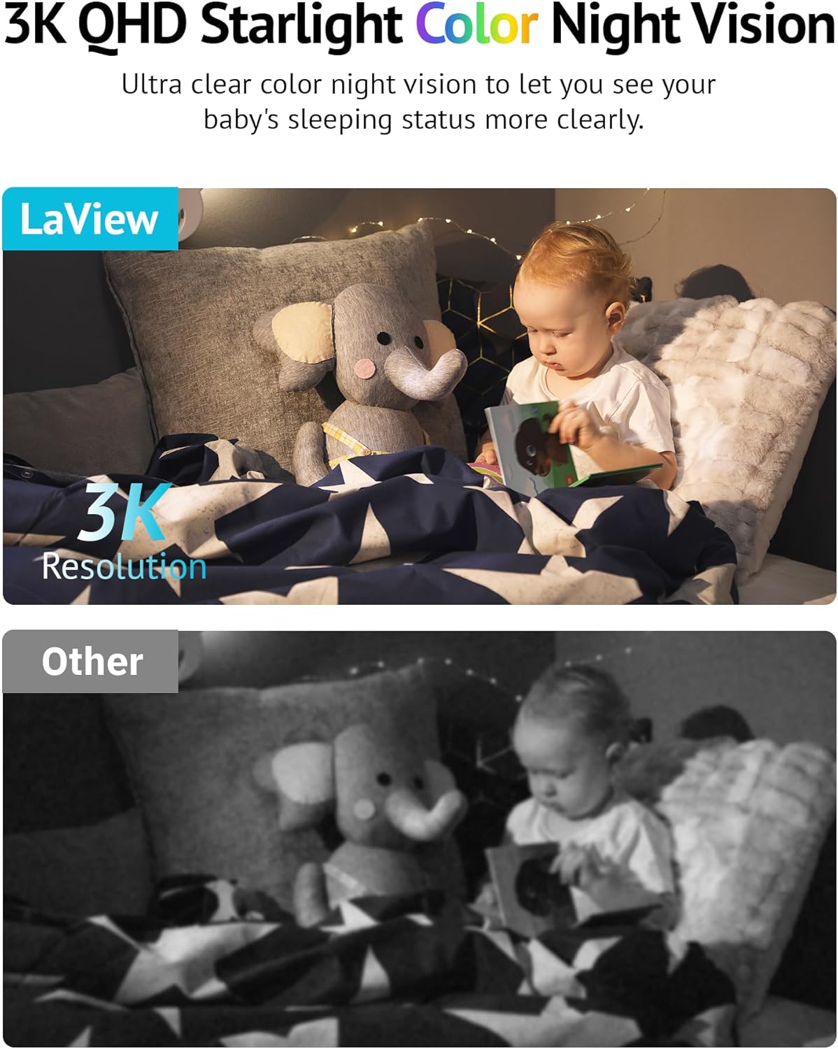 LaView 5MP 3K Cameras for Home Security Indoor,Home Security Camera for Baby/Elder/Pet/Nanny,Baby Cam Starlight Sensor Color Night Vision,US Cloud Service,Compatible with Alexa