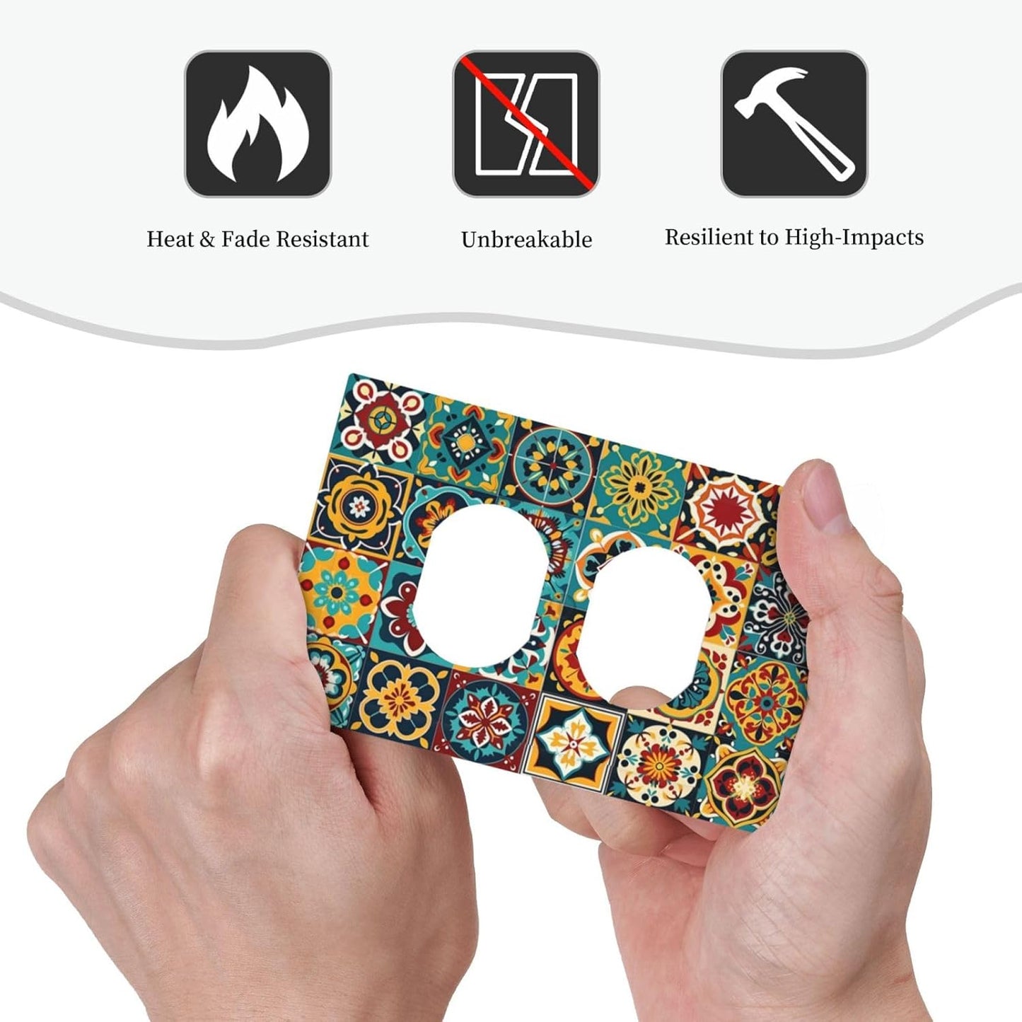 Outlet Covers Mexican Talavera Colorful Mosaic Tiles 1 Gang Duplex Light Switch Cover Decorative Switch Plates Electrical Receptacle Faceplate Wall Plate For Bathroom Kitchen Decor