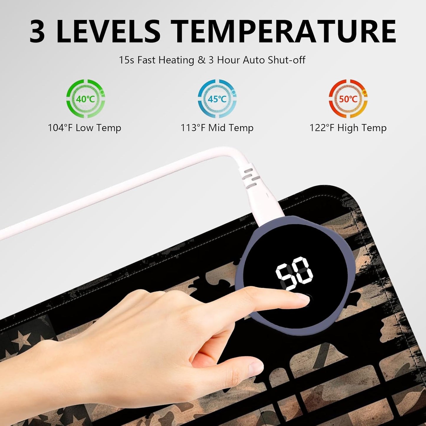 Heated Mouse Pad with 3 Levels Heated & 3 Hours Auto Shut-Off Mouse Pad for Warming Hands in Office Home, 23.6" x 14.2"Large Safe Desk Mat Hand Warmer，Vintage Flag