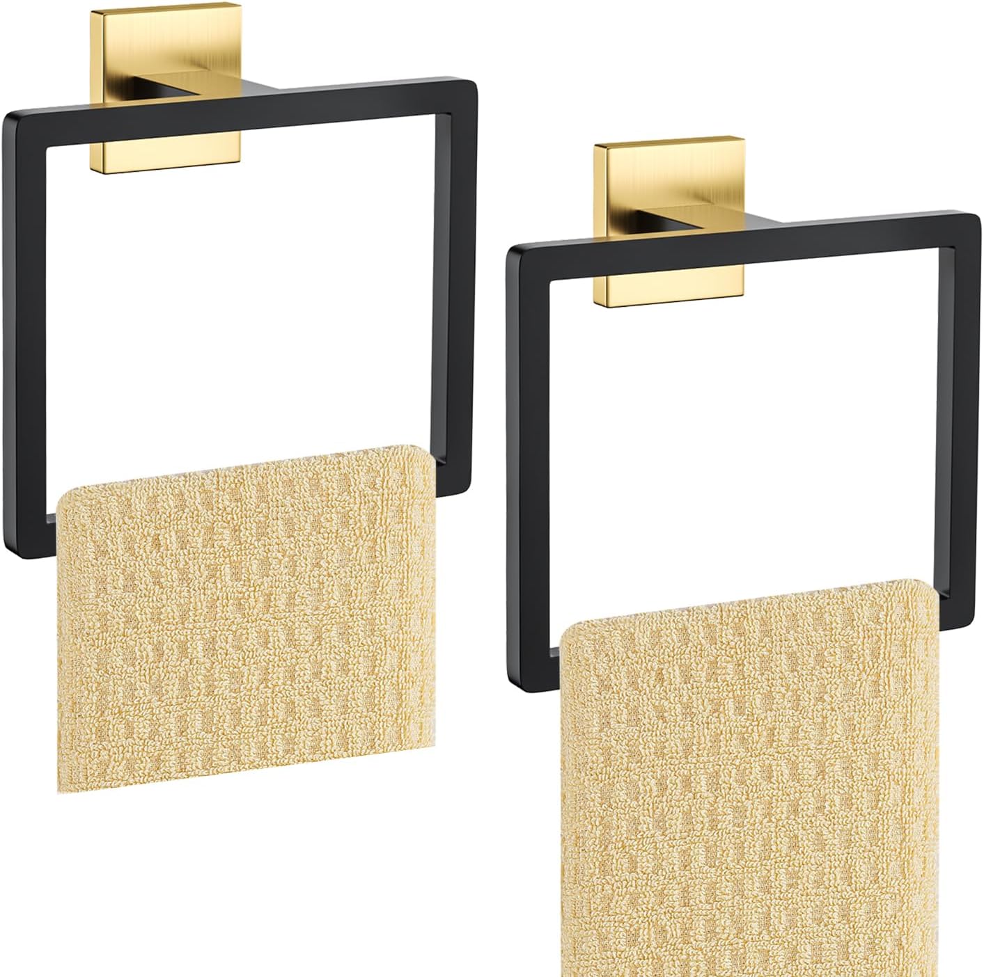 2-Piece Black Gold Towel Ring,Hand Towel Holder,Modern Towel Holder Stainless Steel Towel Rack Wall-Mounted Bathroom Towel Ring