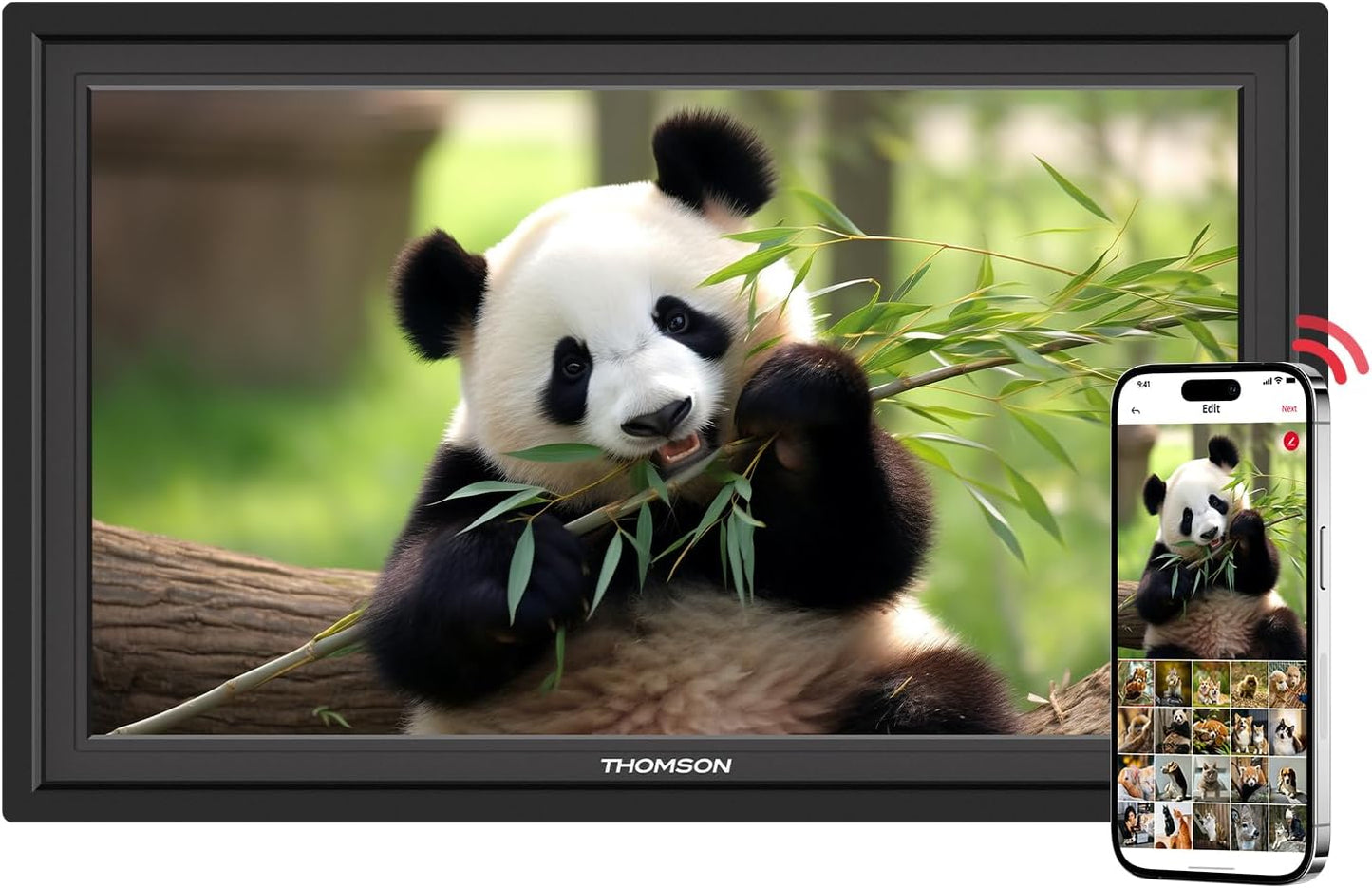 THOMSON Digital Picture Frame, Digital Photo Frame WiFi with 32 GB, HD IPS Touch Screen, Auto-Rotate, Slideshow, Share Photos/Videos from Phone by App (15.6Inch Black)