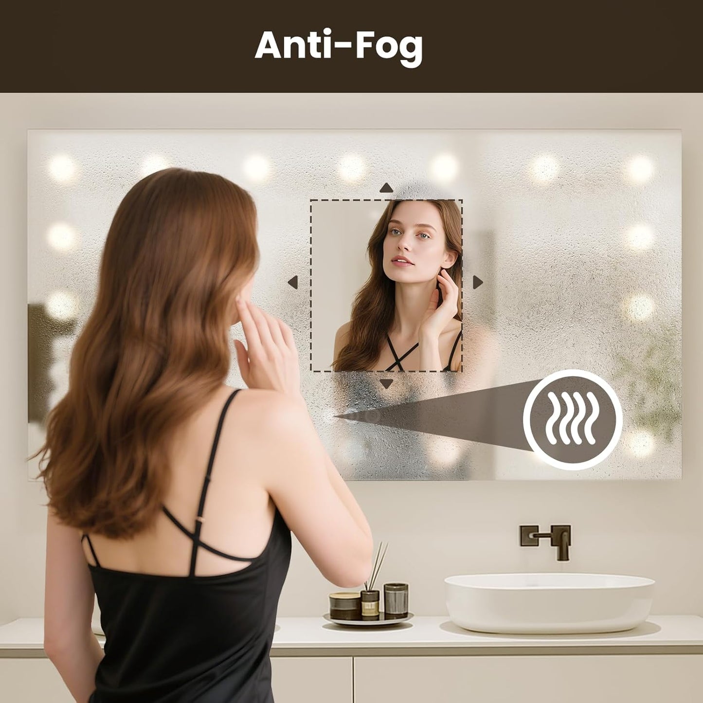 WTTY LED Bathroom Mirror with Lights 55"x36" Hollywood Wall-Mounted Mirror with 3 Color Temperatures, Stepless Dimmable Bulbs, Anti-Fog & Shatter-Proof