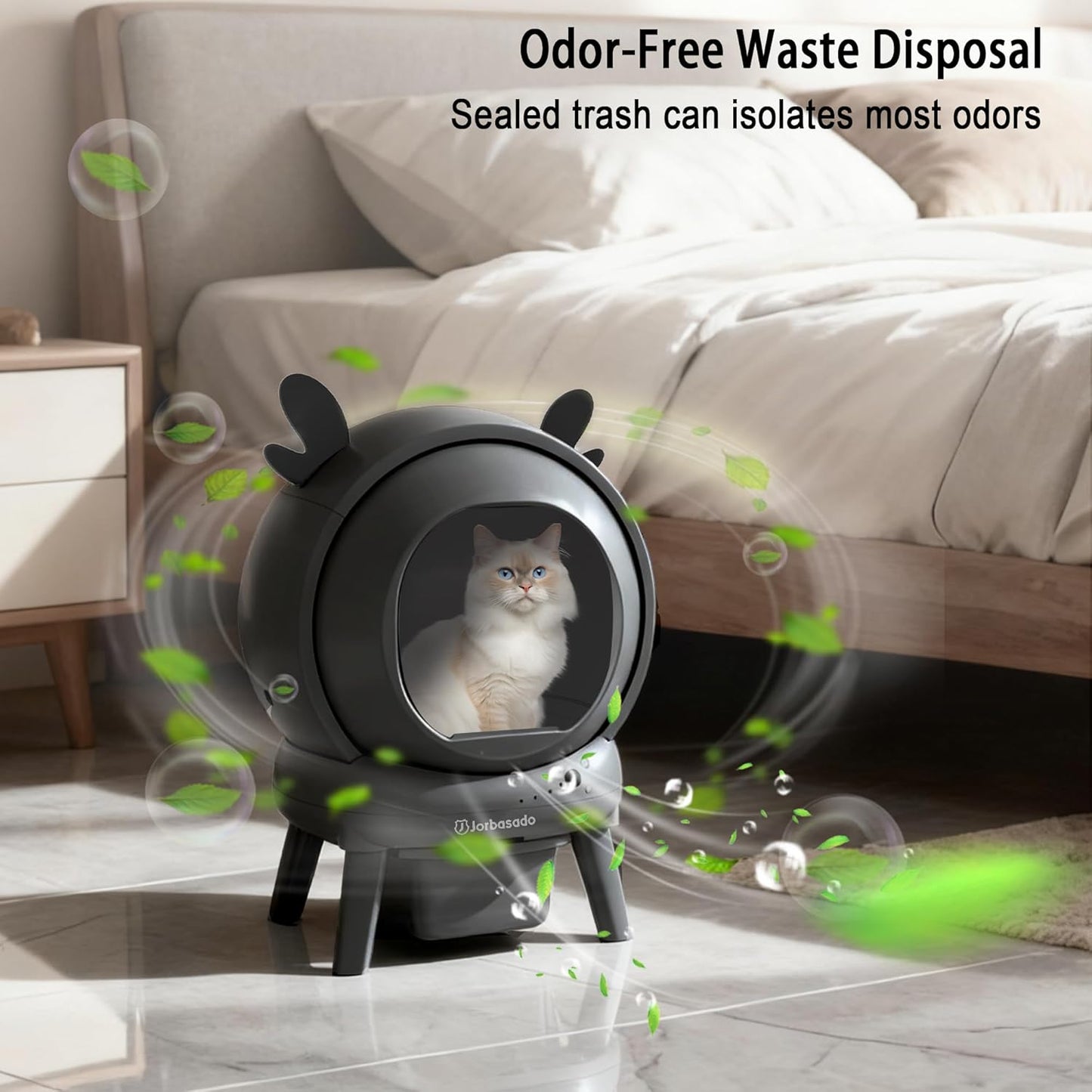 J JORBASADO Self Cleaning Litter Box, Automatic Cat Box for Multiple Cats, APP Real-Time Monitor Cat Litter Box Automatic Cleaning, Safety Protection,with 1 Trash Bag, Ears Design
