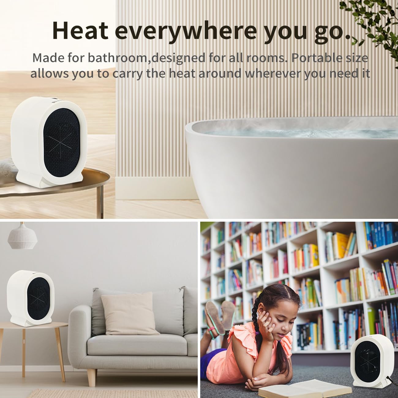 Portable Space Heater for Indoor Use, 400W Small Electric Desk Heater for Bedroom or Office,Overheating & Tip-Over Protection,Fast Heating Room Heater,Lightweight (White)