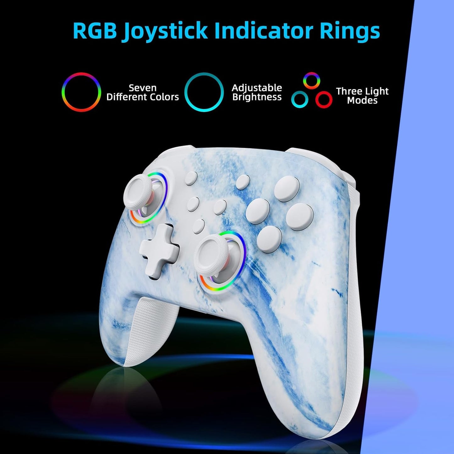 NexiGo Wireless Controller (No Deadzone) for Switch 2 and Switch, Extra Controllers for Nintendo Switch Controllers, Bluetooth Switch Controller, Turbo and LED Light (White & Blue)