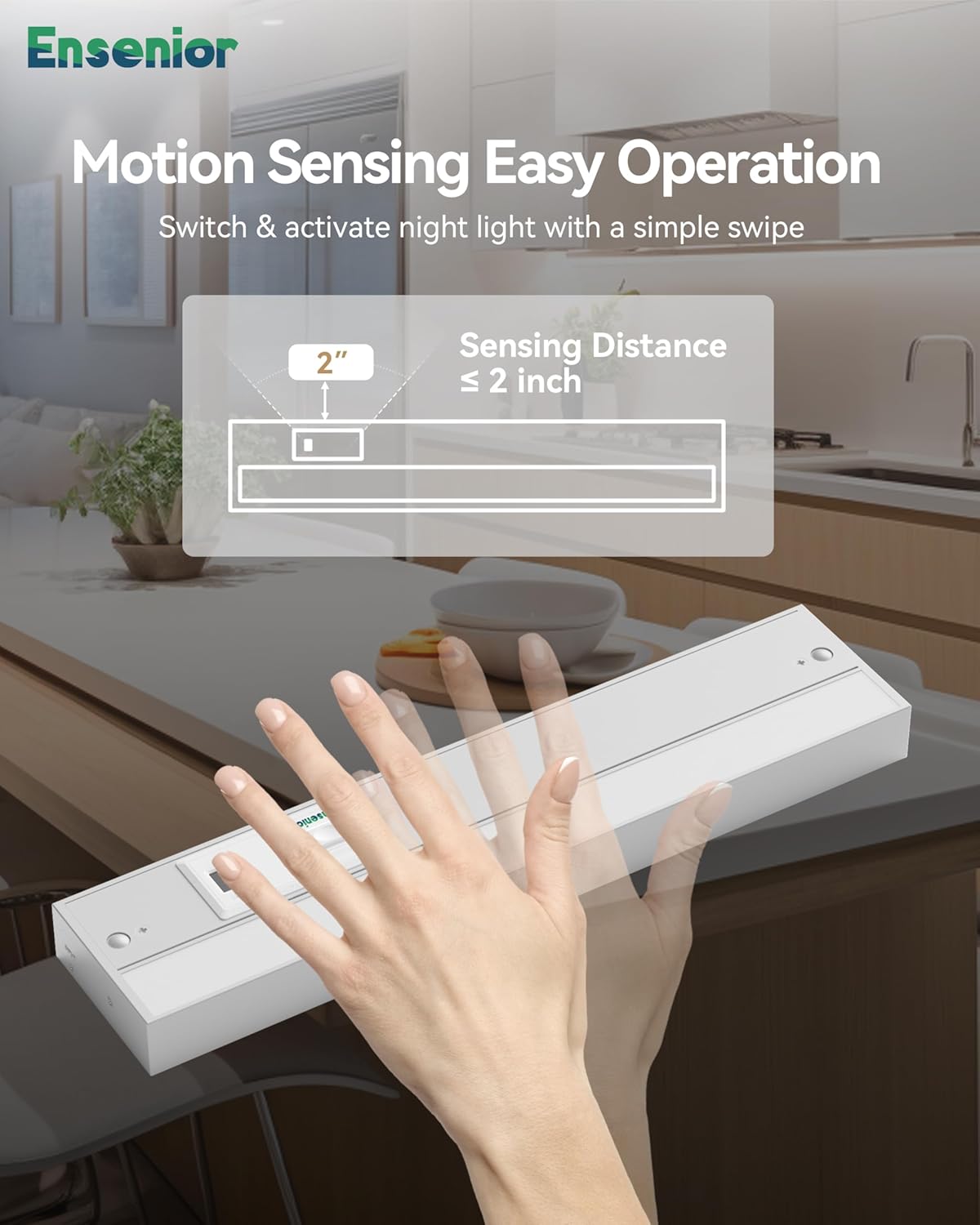 Ensenior 18 Inch Hand Wave Motion Sensor LED Under Cabinet Lighting with Hardwired or Plug-in Installation, Dimmable Under Counter Lights with 2.4G Wireless Control for Kitchen, 5CCT, 120V, 10W 650LM