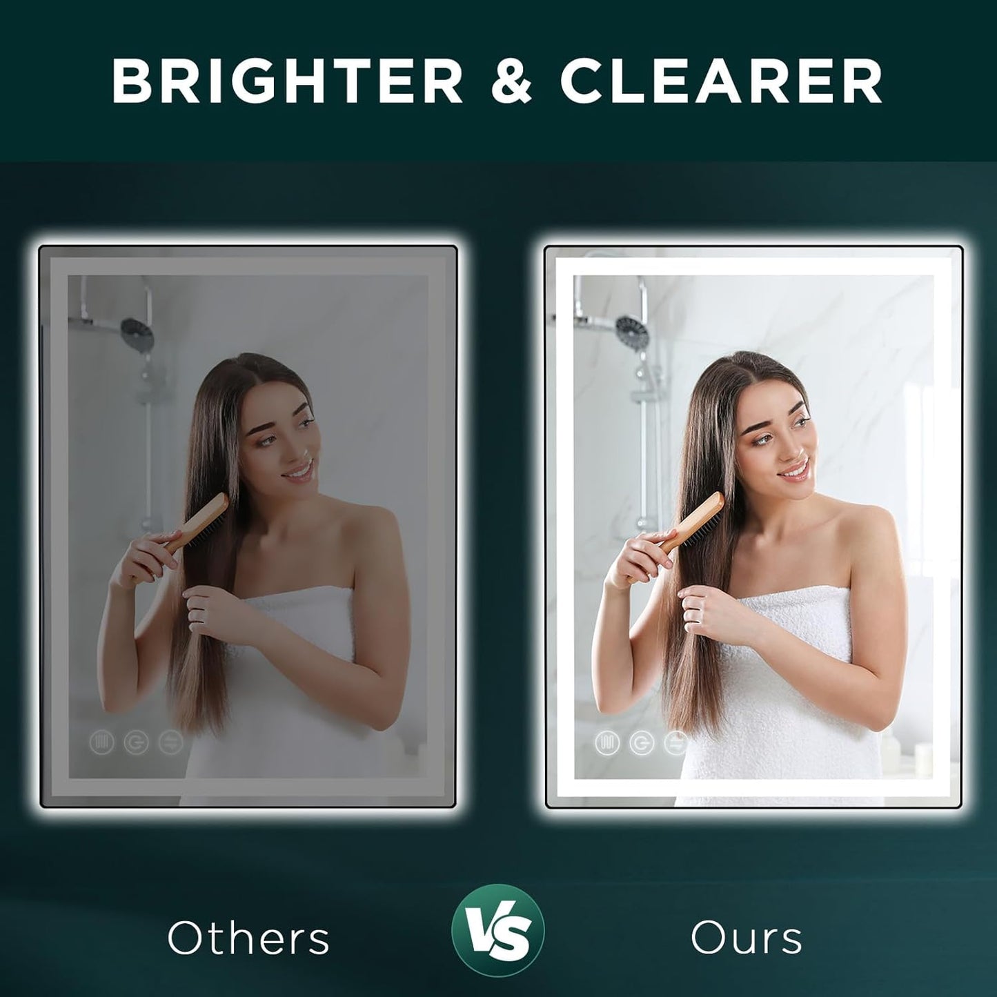 LED Bathroom Mirror 24"x 32" with Stepless Dimmable Wall Mirrors with Anti-Fog, Dimmable CRI>90, Vanity Mirror with 3 Color Modes, Shatter-Proof, Memory Bathroom Mirror with LED Lights
