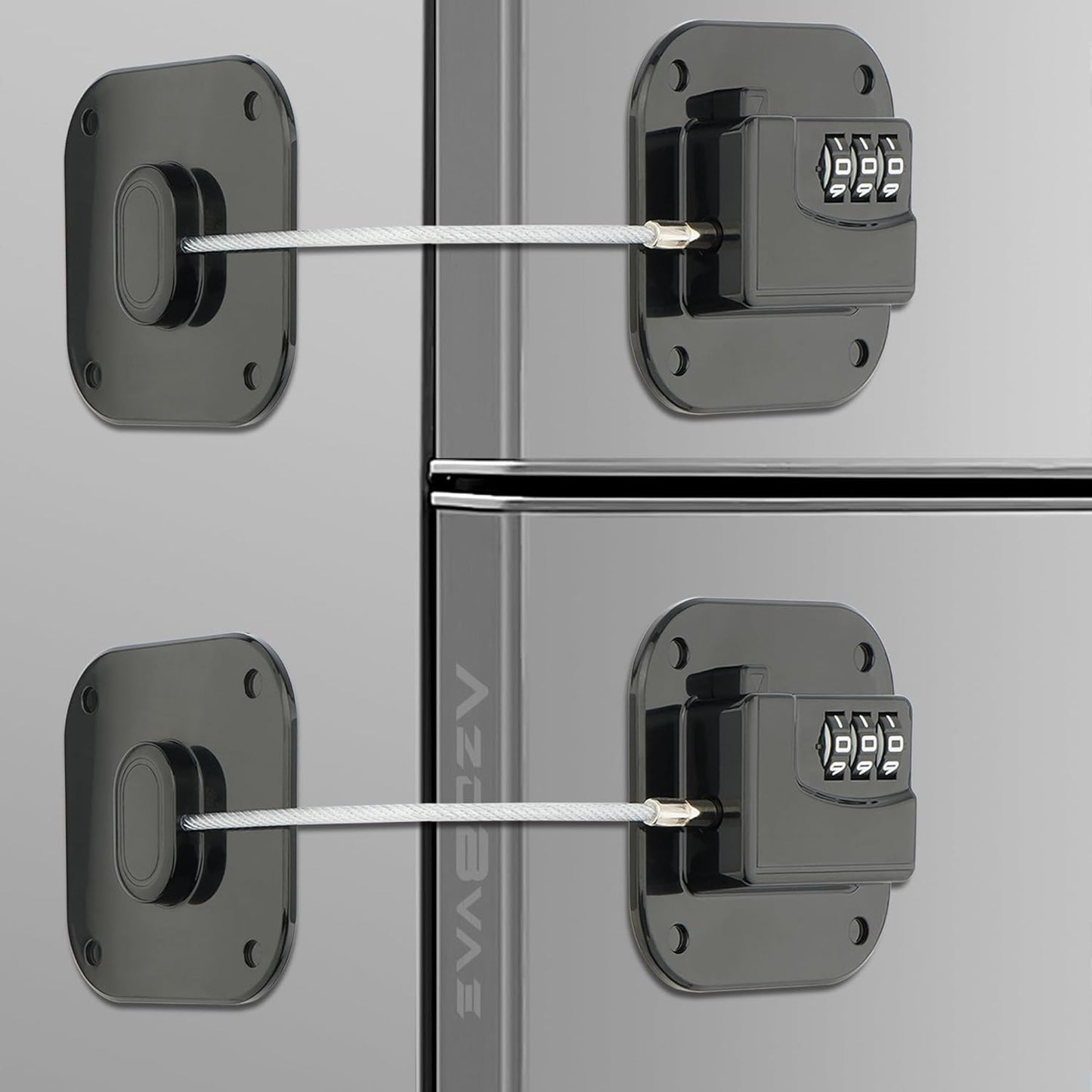 Refrigerator Lock, Heavy Duty Fridge Lock, Combination Lock for Fridge, Cabinets, Window, Drawers and Child Safety Keep Cat Away No Drilling, Easy Install, No Keys Needed, 2 Pack, Black