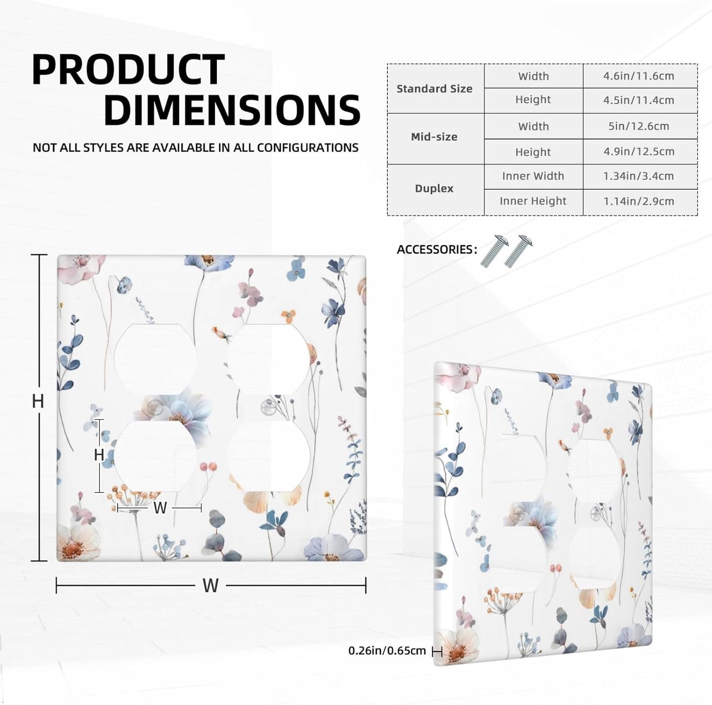 Wildflowers Plant Leaves Floral Berry Outlet Covers 2 Gang Double Duplex Decorative Light Switch Covers Electrical Wallplates Socket Faceplate for Bed Room Living Room Decor