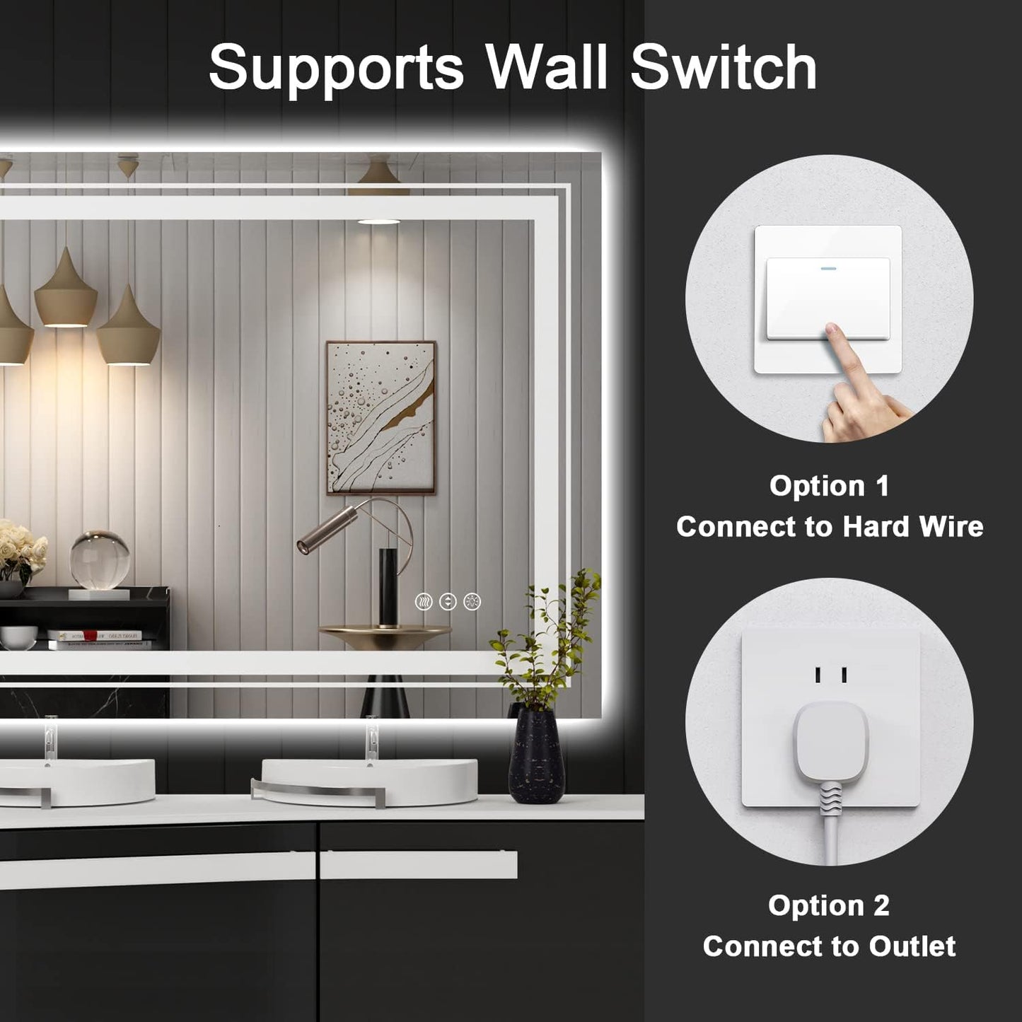 LED Bathroom Mirror, 60"X36" with Front and Backlit, Anti-Fog, Large Bathroom Vanity Mirror for Wall, Memory Function, Stepless Dimmable, Tempered Glass (Horizontal/Vertical)