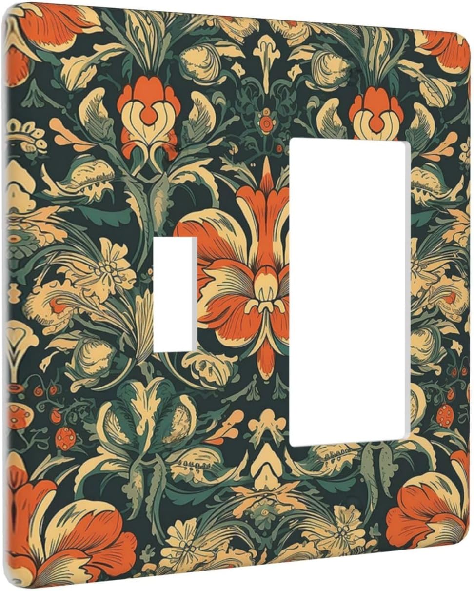 Outlet Covers William Morris Abstract Floral Plant Pattern Orangeyellowgreen 1 Toggle 1 Rocker Combination Decorative Wall Plate Electrical Switch Plates Light Switch Cover Plate for Bedroom