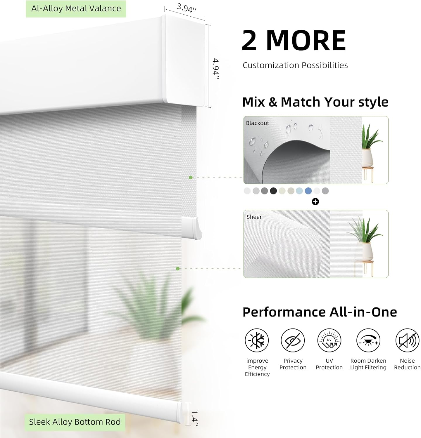 ZSTARR Motorized Day and Night Dual Smart Blind for Window with Valance Rechargeable Motor,Blackout Roller Shade Custom Size,with Valance Suitable for Home,Office (Full Blackout Pure White)