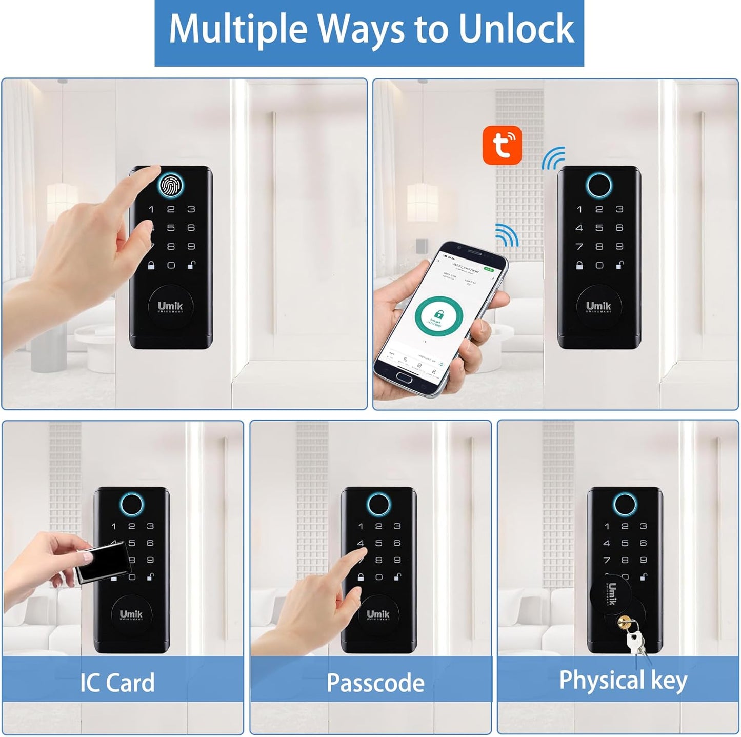 Fingerprint Smart Door Lock with Heavy Duty Handleset, Keyless Entry Door Lock, Electronic Keypad Deadbolt Locks, App Control for Front Door, Home (Matte Black)
