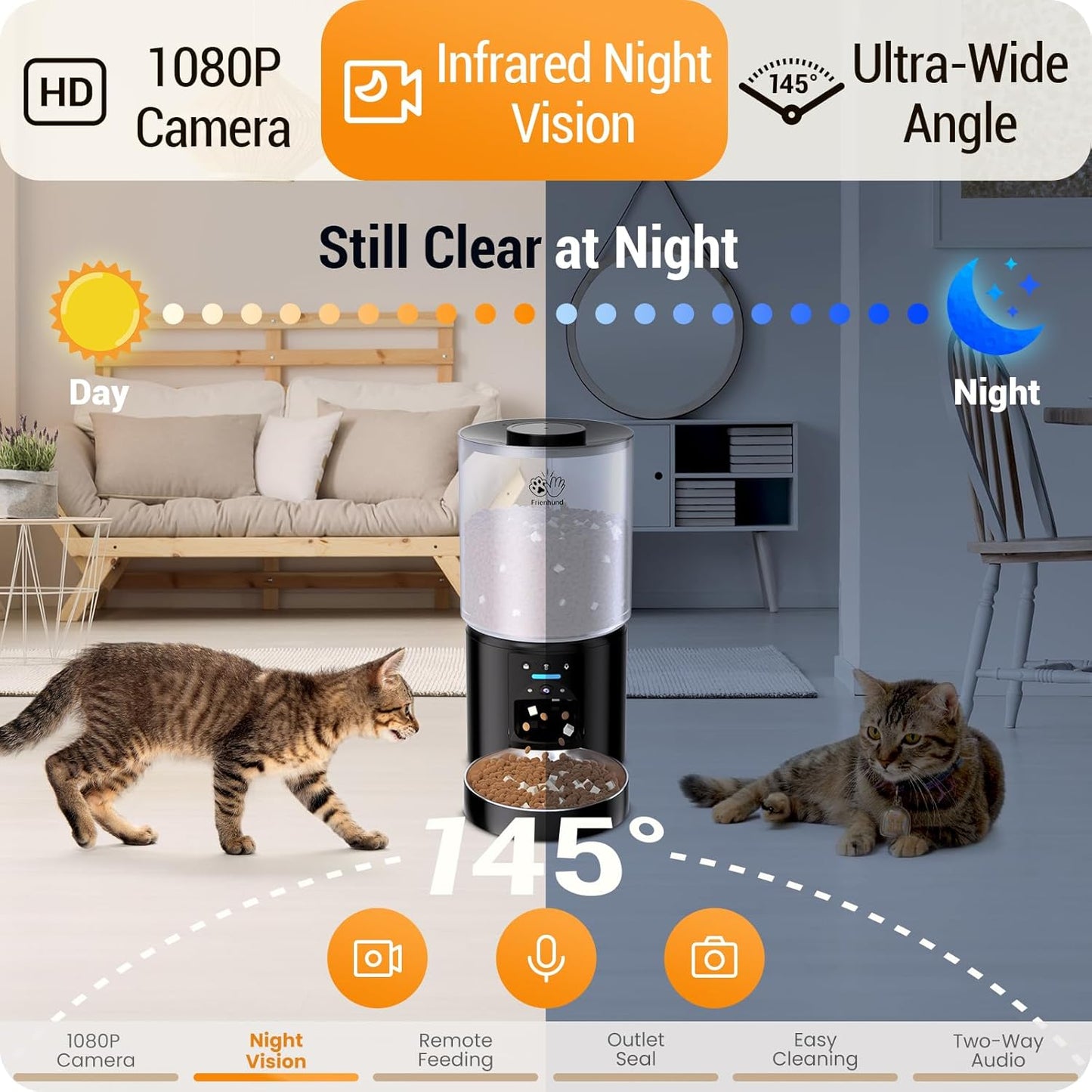 5L Automatic Cat Feeder with 2K HD Camera: 5G WiFi Automatic Dog Feeder with Night Vision,Cat Food Dispenser with Freshness for Multiple Pets,Detachable for Easy Clean-21 Cup (Sealed Outlet)
