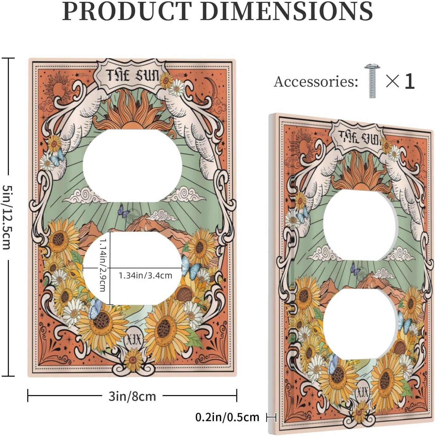 Boho Retro Sun Sunflower Vintage Flower Butterfly Outlet Covers 1 Gang Duplex Light Switch Cover Decorative Switch Plates Electrical Receptacle Faceplate Wall Plate for Farmhouse Home Decor